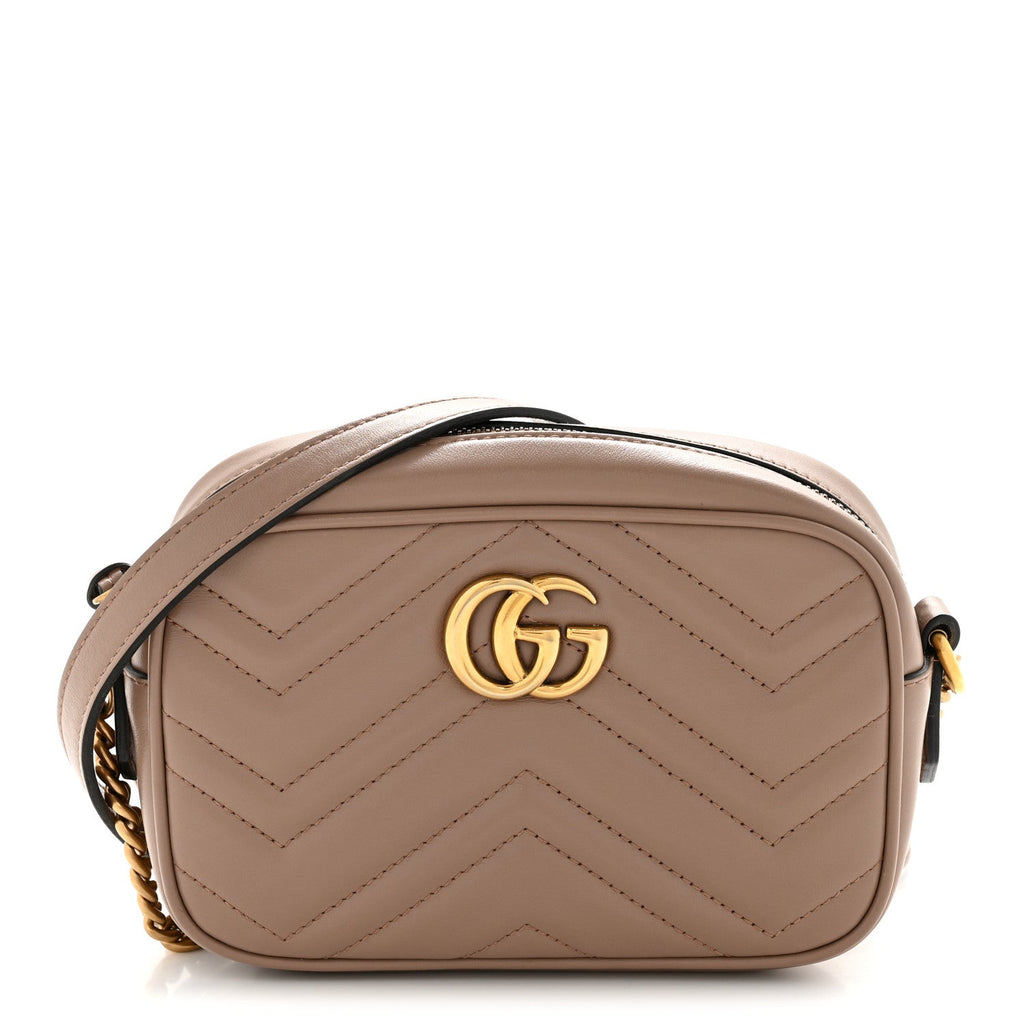Gucci Calfskin Matelasse Mini GG Marmont Chain Shoulder Bag Porcelain Rose