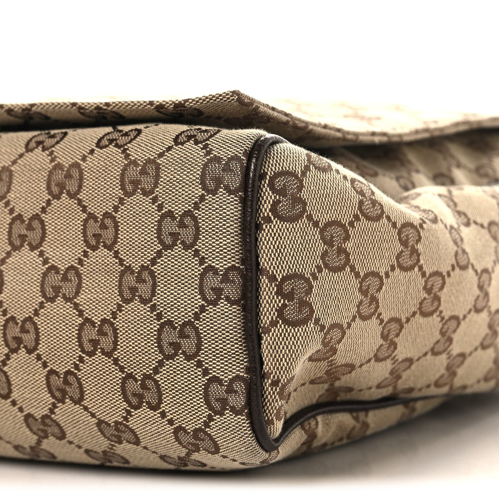 Gucci GG Monogram Medium Flap Messenger Bag Beige Dark Brown