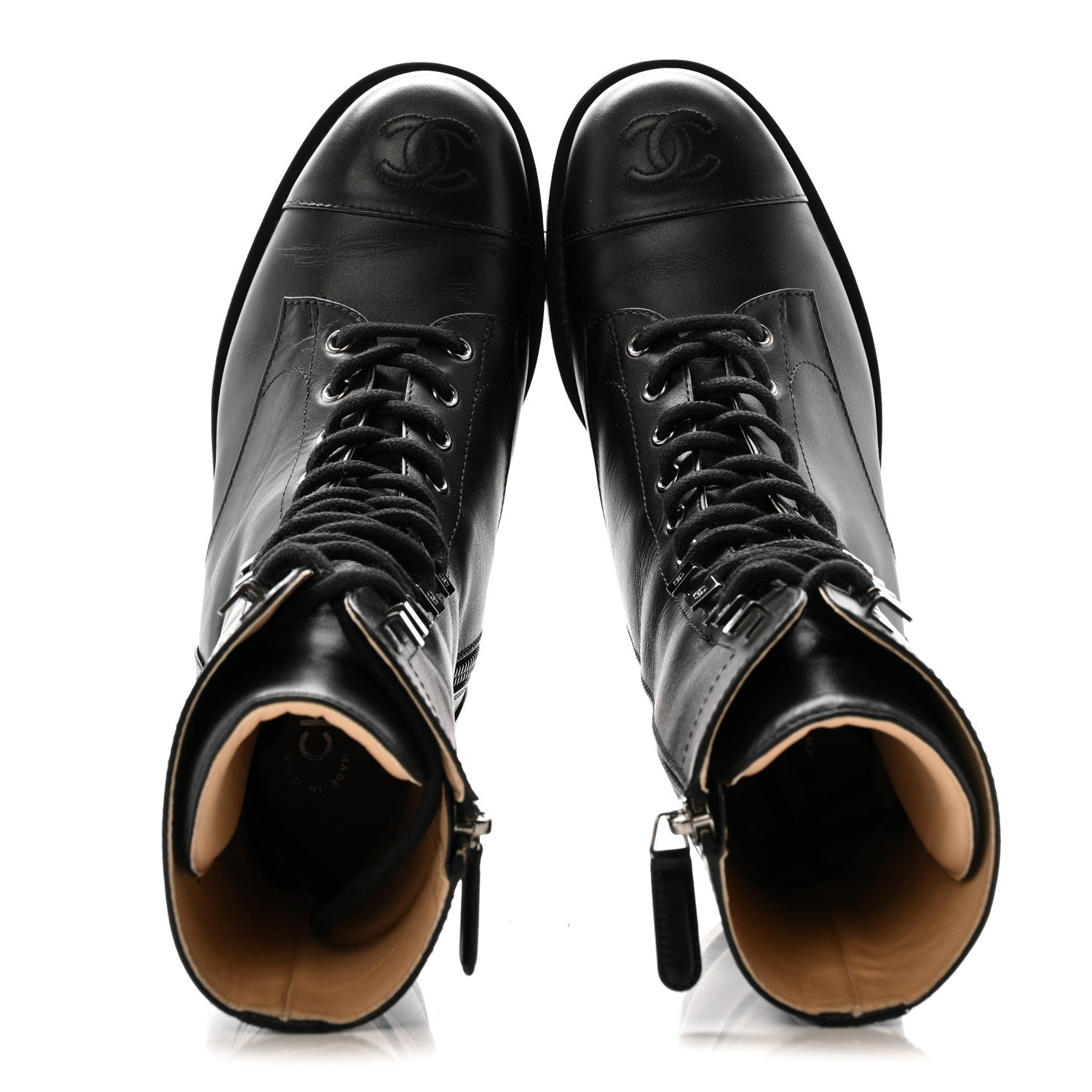 Calfskin Cap Toe Lace Up Combat Boots 38 Black