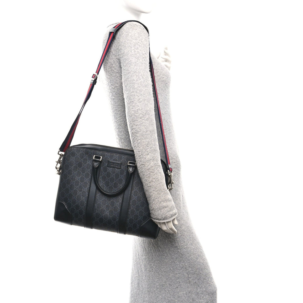 Gucci GG Supreme Monogram Appia Calfskin Web Briefcase Black