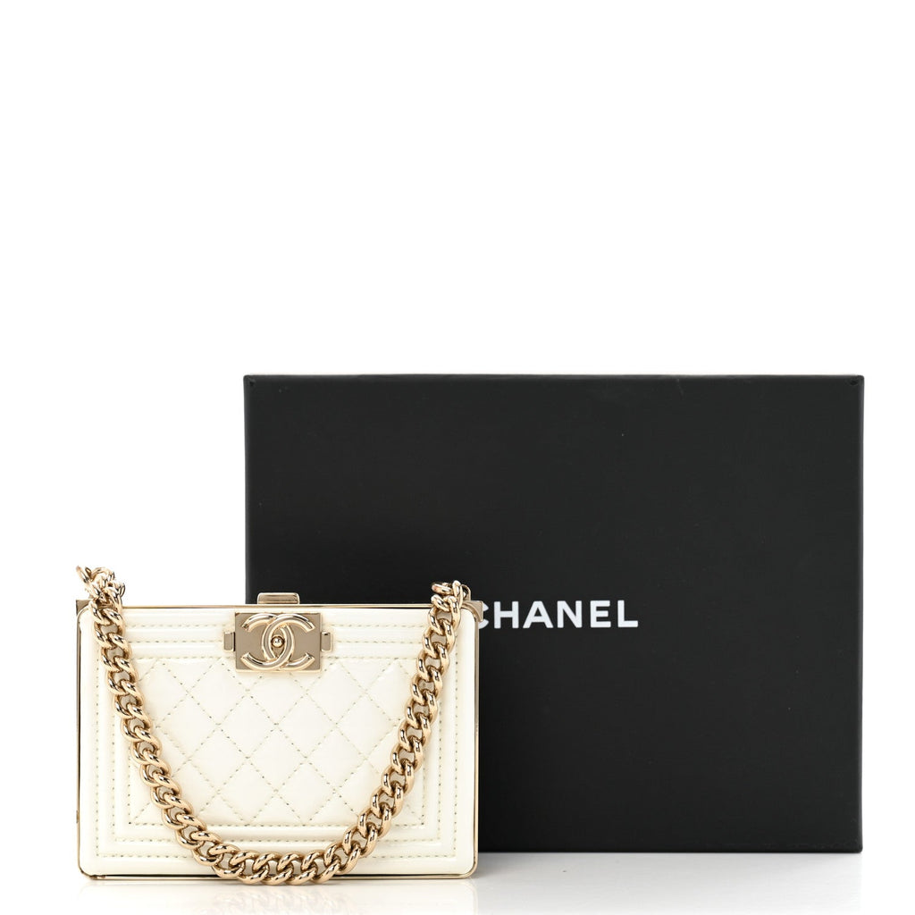 Chanel Patent Calfskin Boy Minaudiere White