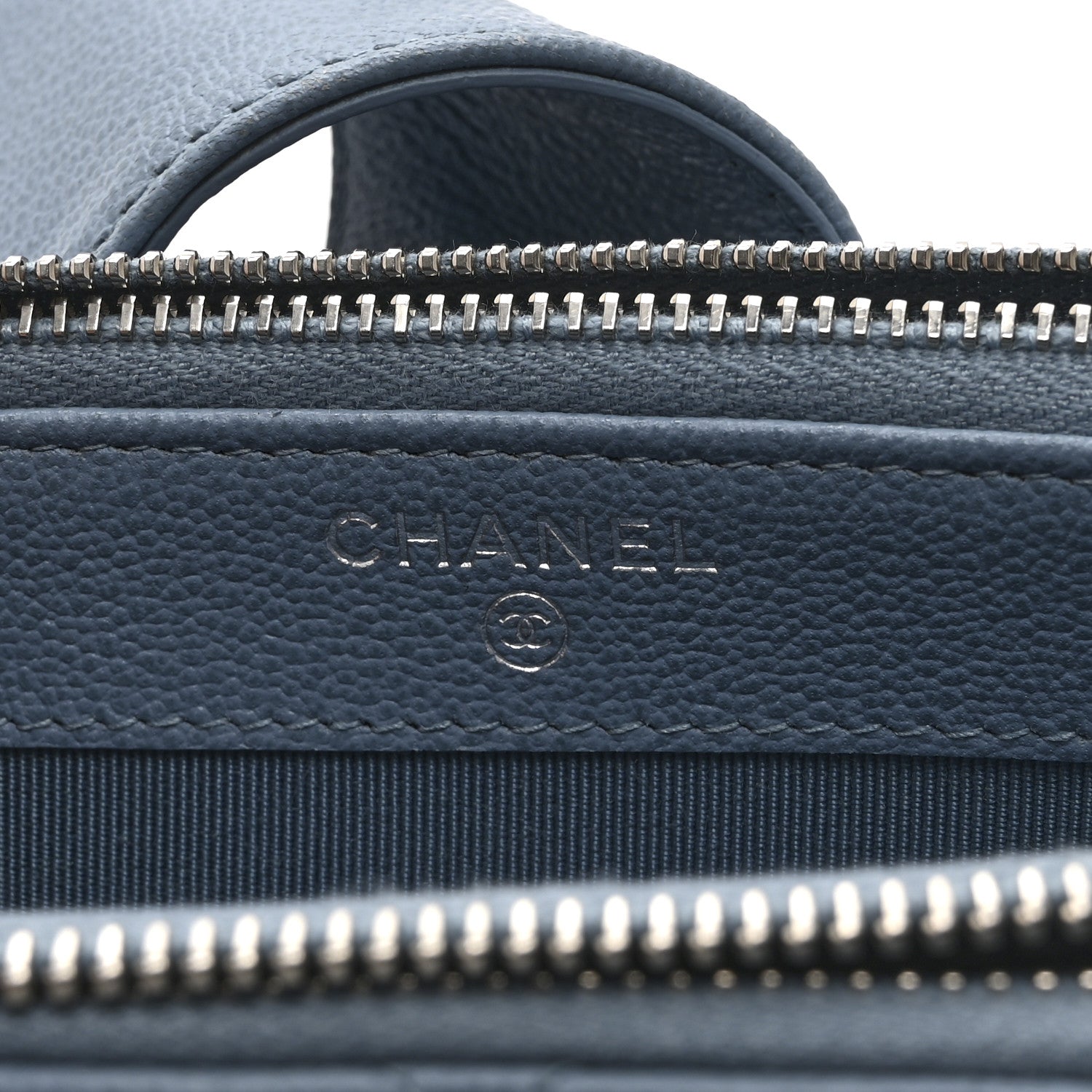 Chanel Caviar Quilted CC Box Clutch With Chain Blue