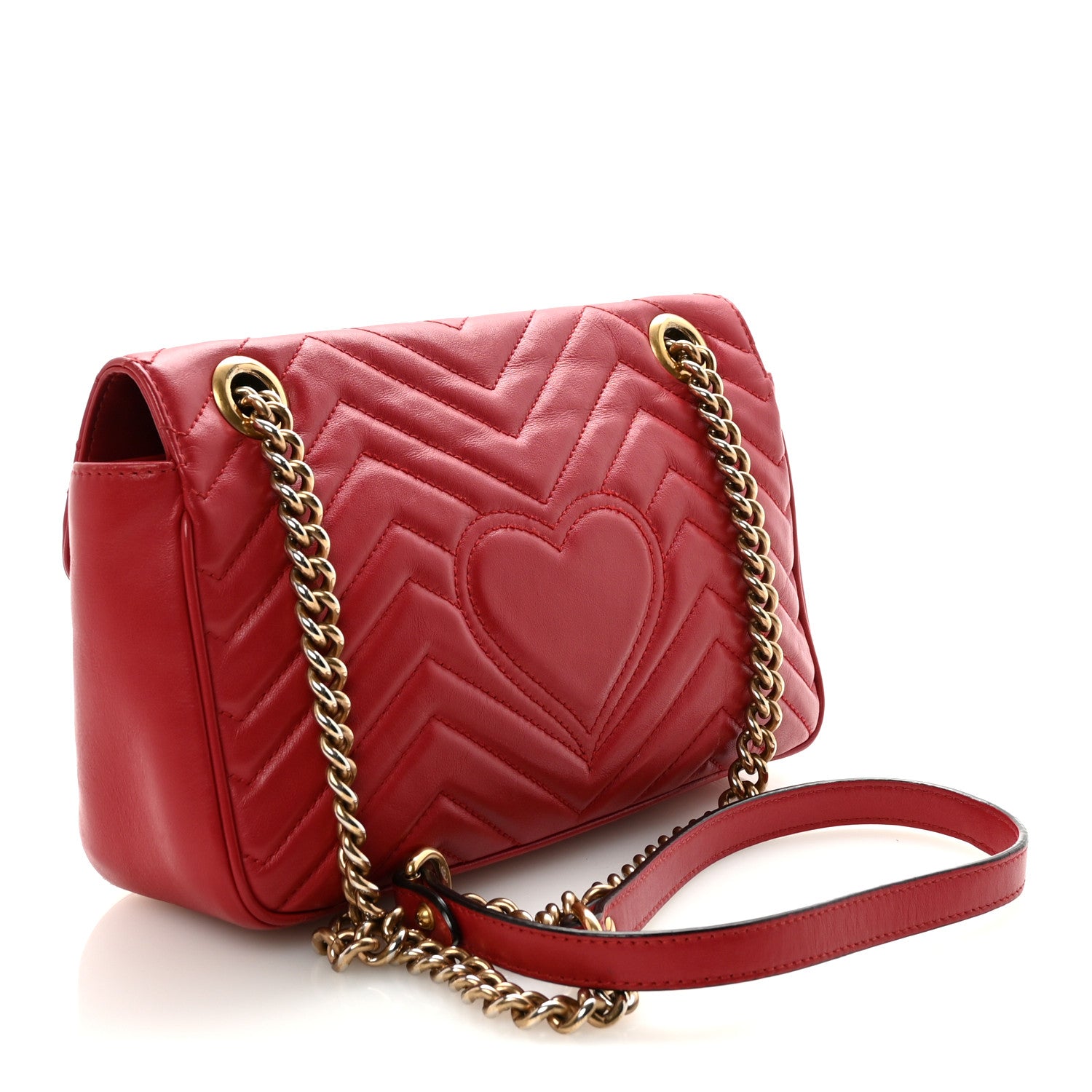 Gucci Calfskin Matelasse Small GG Marmont Shoulder Bag Hibiscus Red
