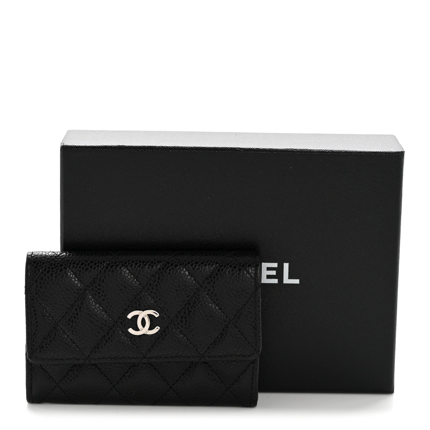 Caviar Quilted Flap Card Holder Black