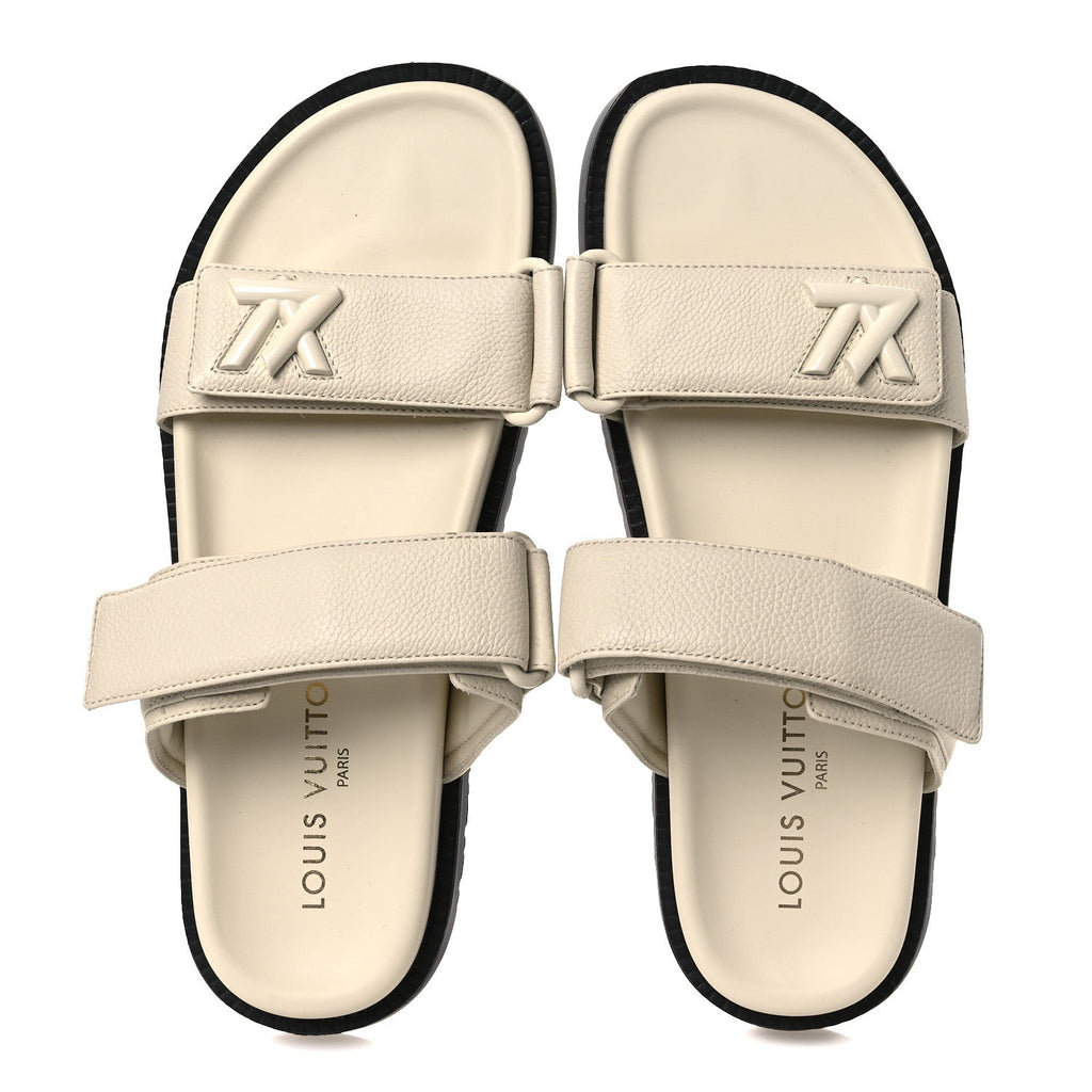 Louis Vuitton Grained Calfskin Sunset Comfort Flat Sandals 39 Light Beige