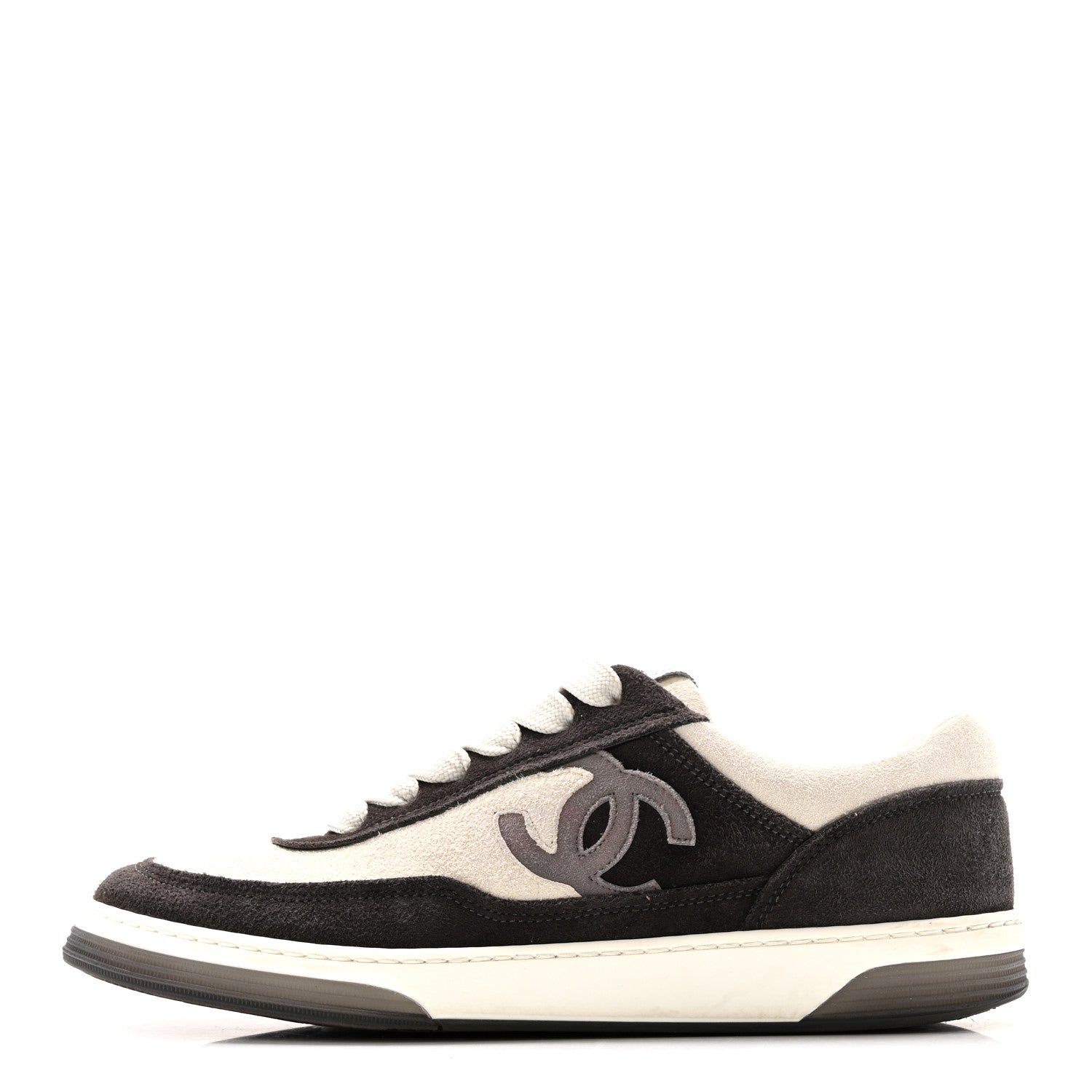 Chanel Suede Kidskin Womens CC Sneakers 36 Black White