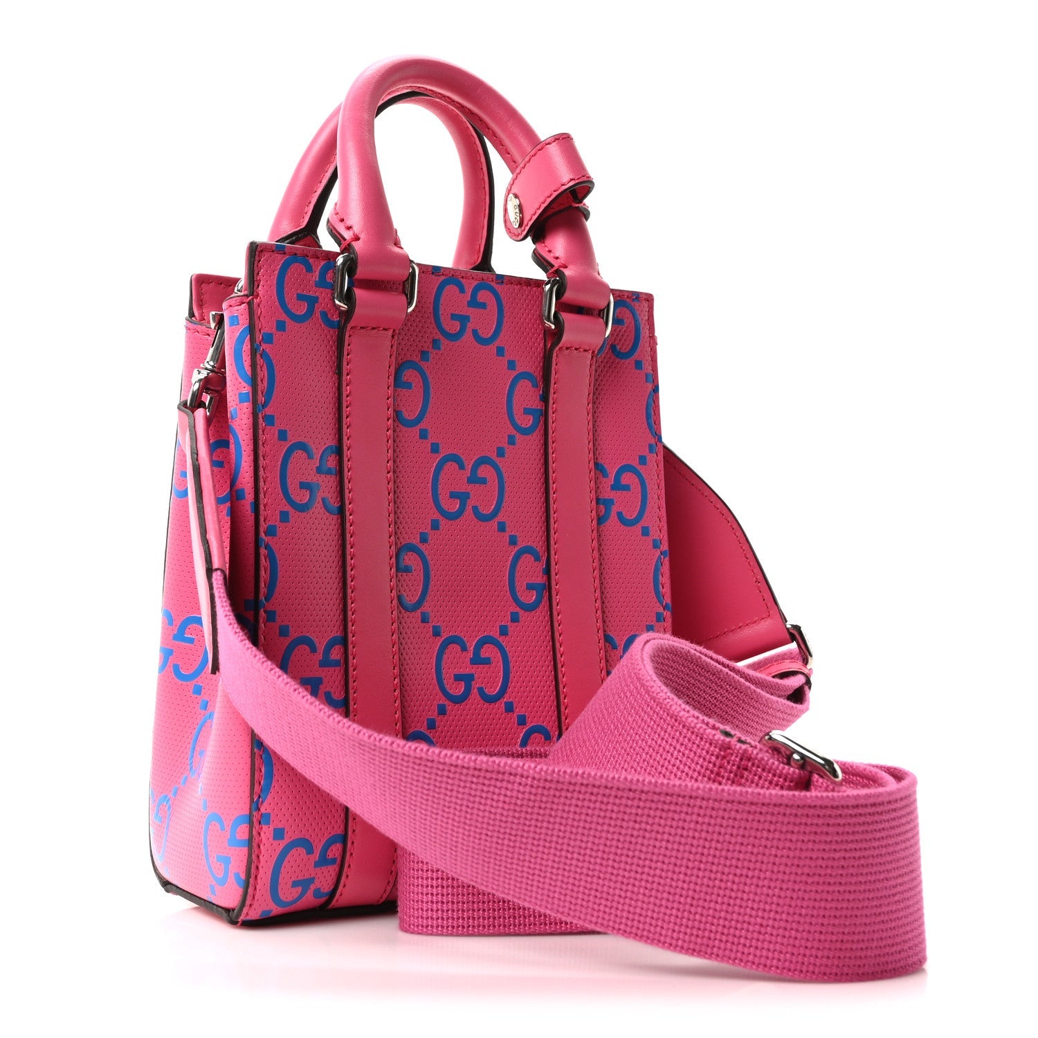 Gucci Calfskin GG Tennis Embossed Mini Tote Bag Modern Fuchsia Modern Blue