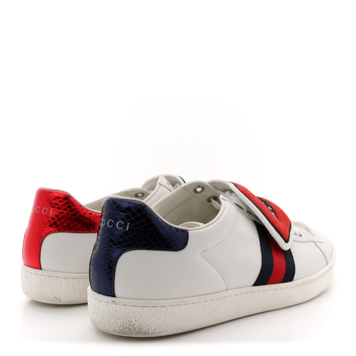 Gucci Calfskin Ayers Web Blind for Love Embroidered Womens Ace Sneakers 40.5 White