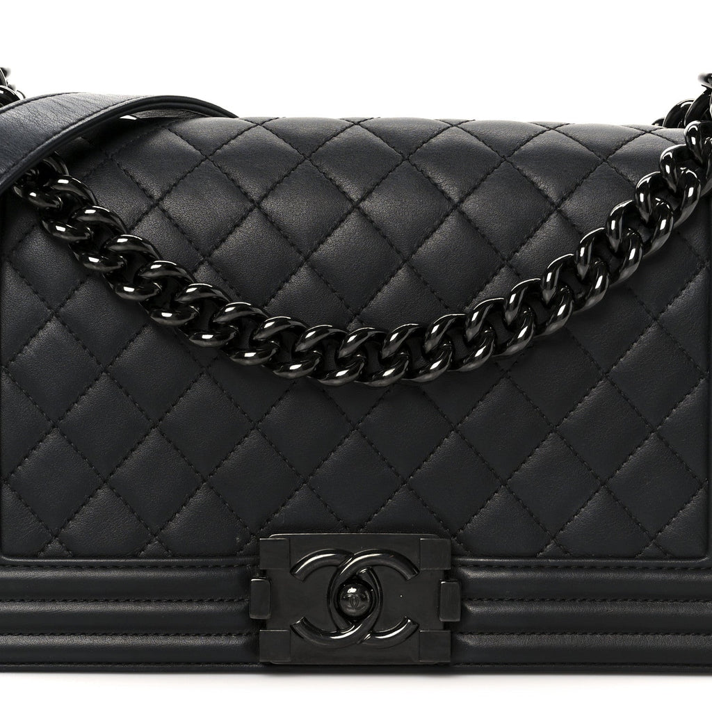 Chanel Calfskin Quilted Medium Boy Flap So Black