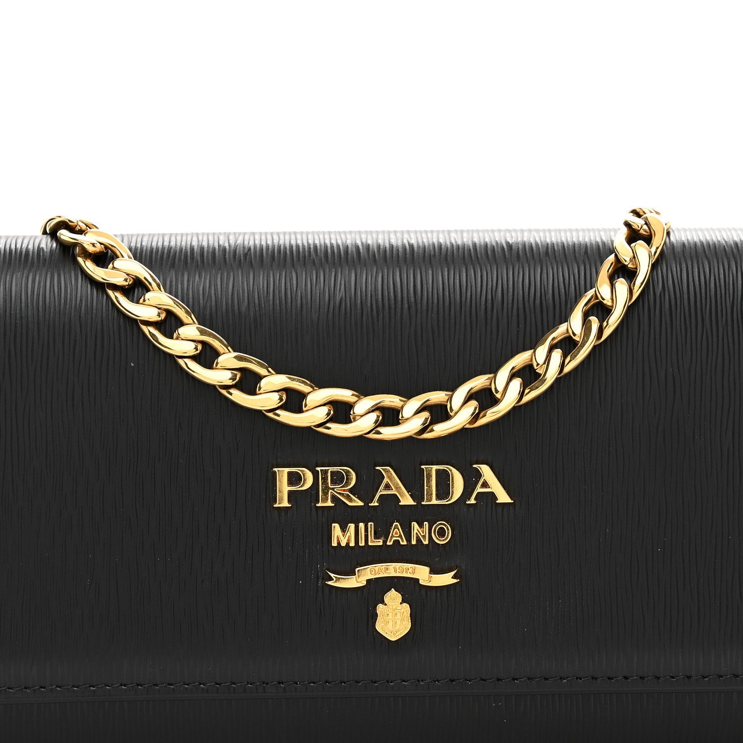 Prada Vitello Move Metal Oro Chain Wallet Black