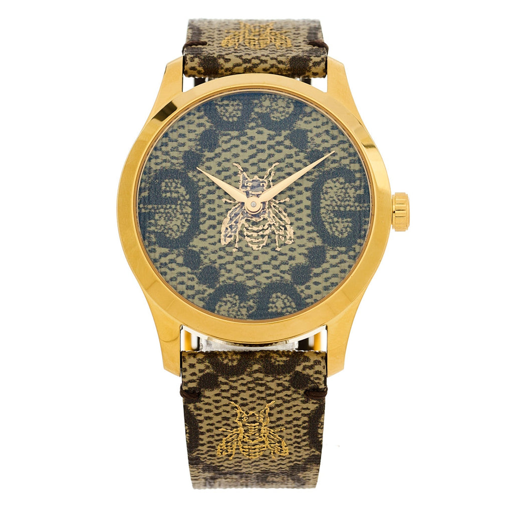 Gucci Stainless Steel Canvas 38mm G-Timeless GG Supreme Bee Quartz Watch Brown