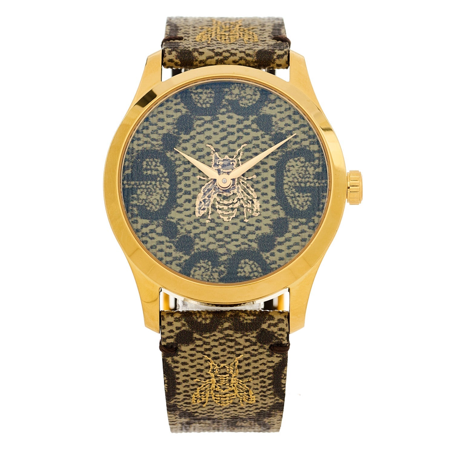Gucci Stainless Steel Canvas 38mm G-Timeless GG Supreme Bee Quartz Watch Brown