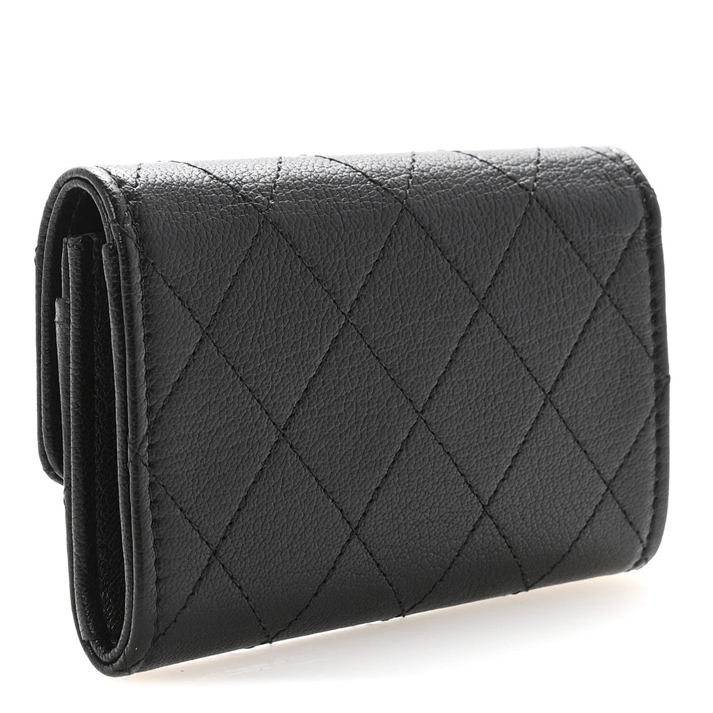 Goatskin Quilted Flap Card Holder Black