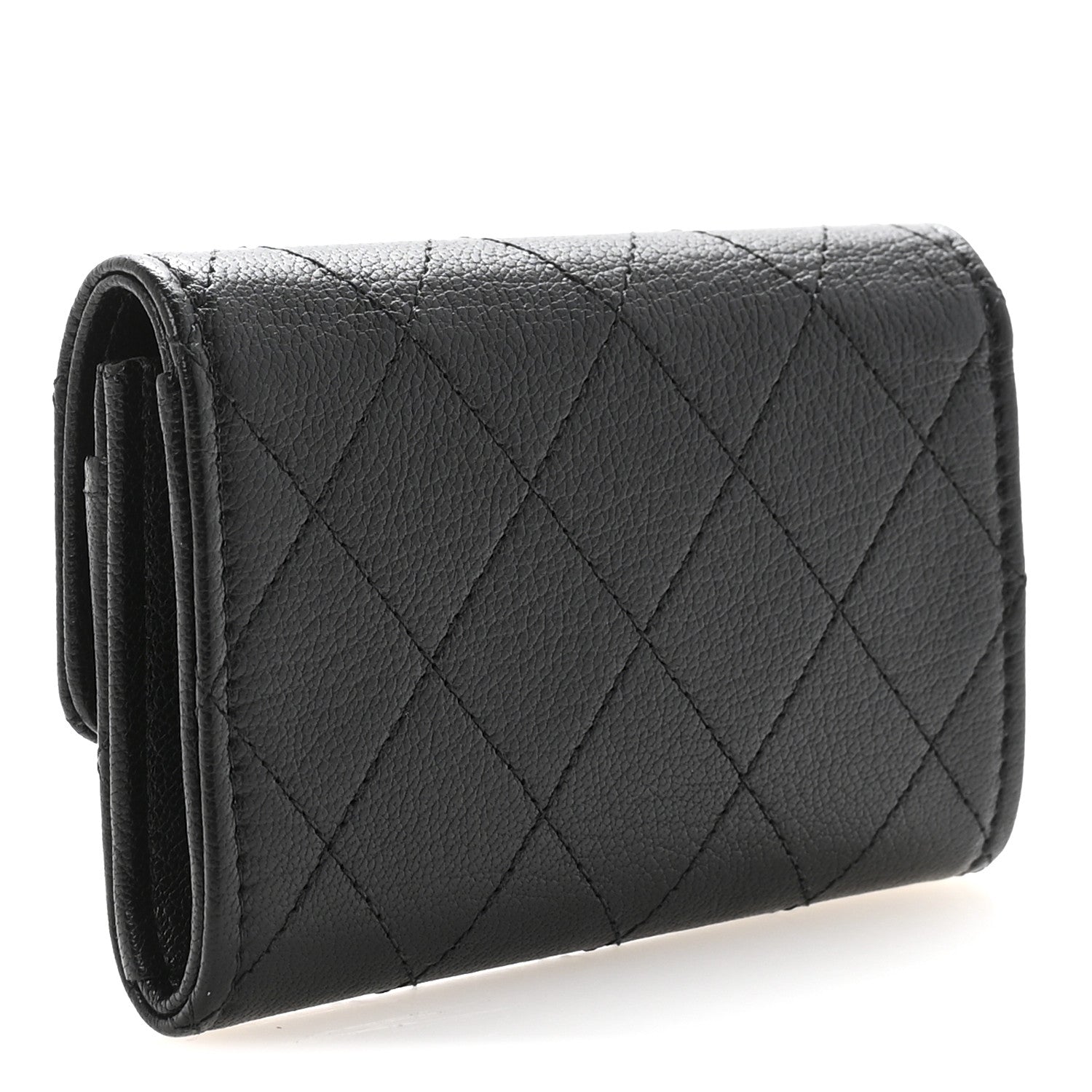 Goatskin Quilted Flap Card Holder Black