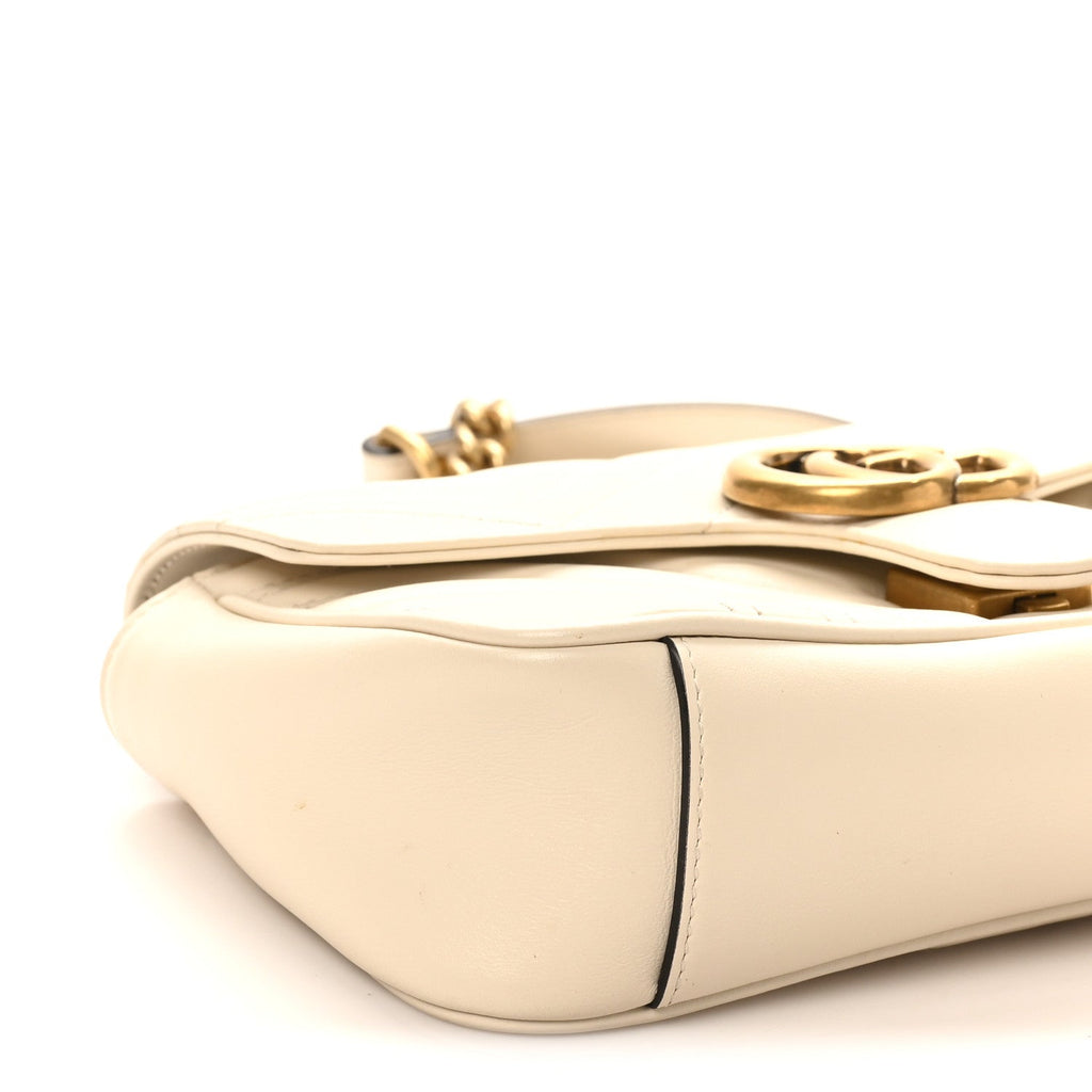 Gucci Calfskin Matelasse Mini GG Marmont Shoulder Bag White
