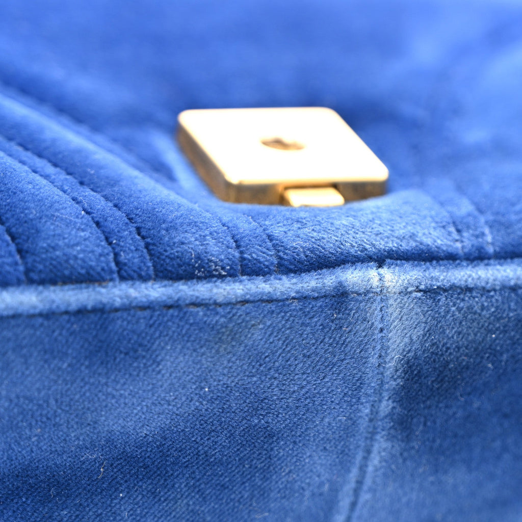 Gucci Velvet Matelasse Mini GG Marmont Shoulder Bag Cobalt Blue