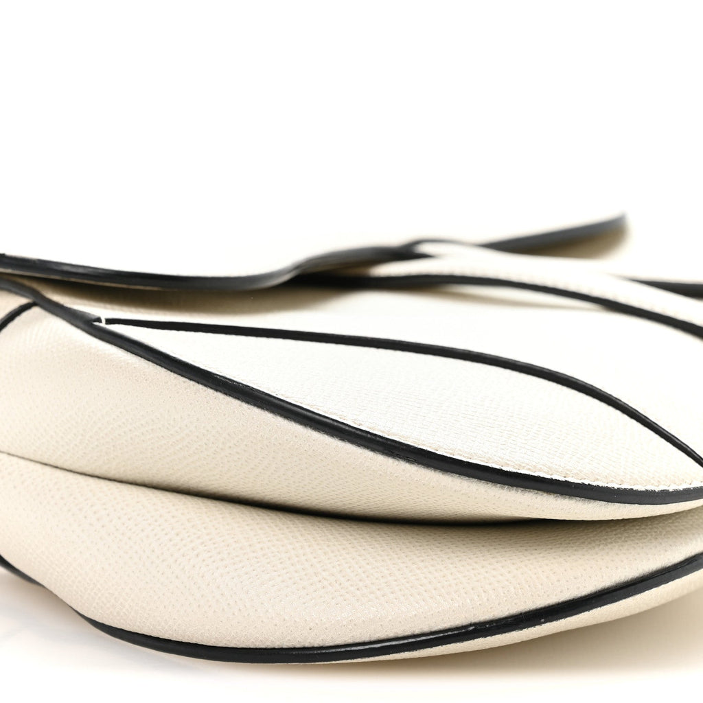 Christian Dior Grained Calfskin Saddle Bag White