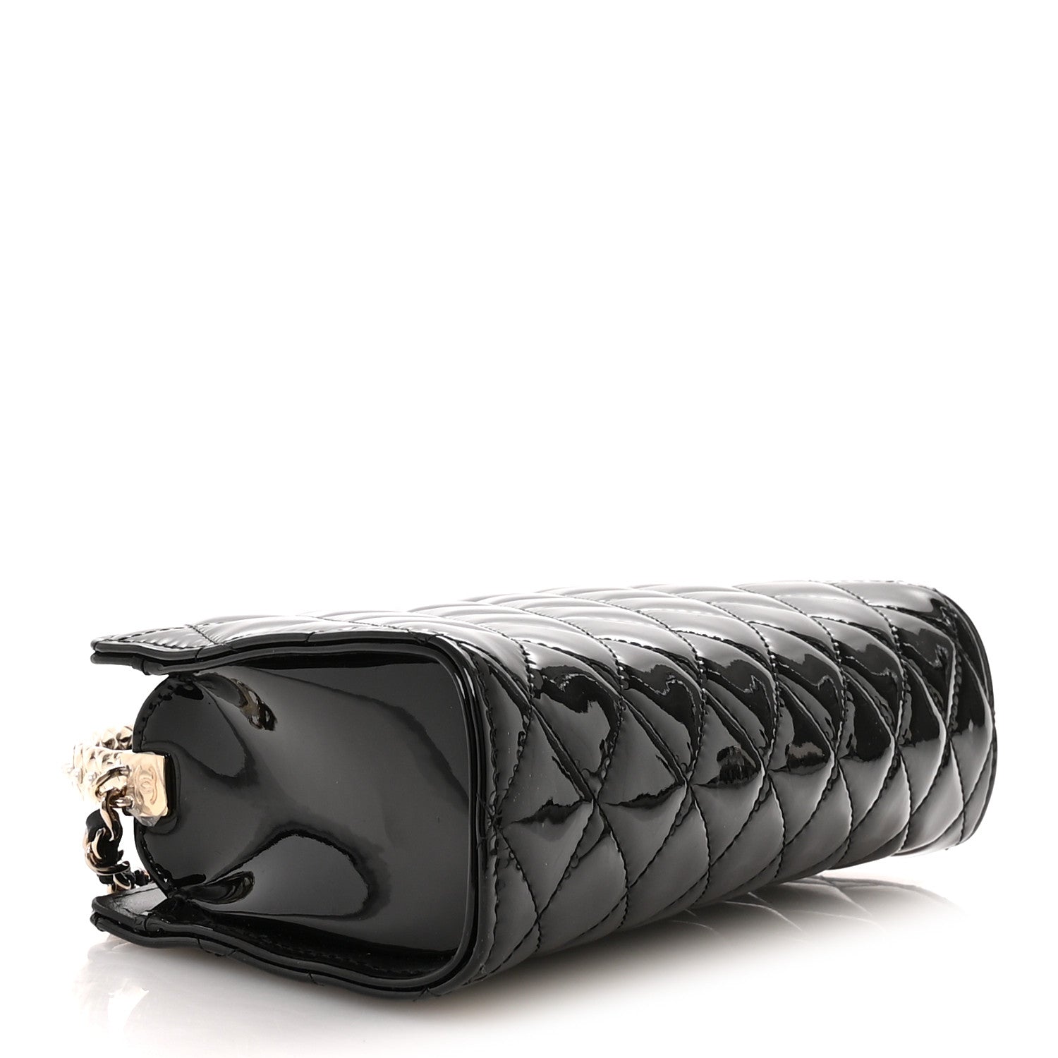 Chanel Patent Calfskin Quilted Pearl Clutch With Chain Black