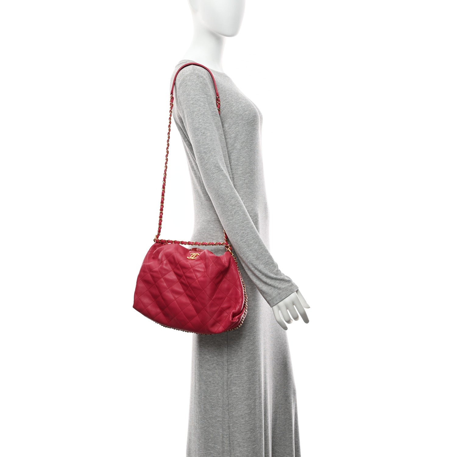 Chanel Calfskin Quilted Coco Shelter Bowling Bag Dark Pink Red