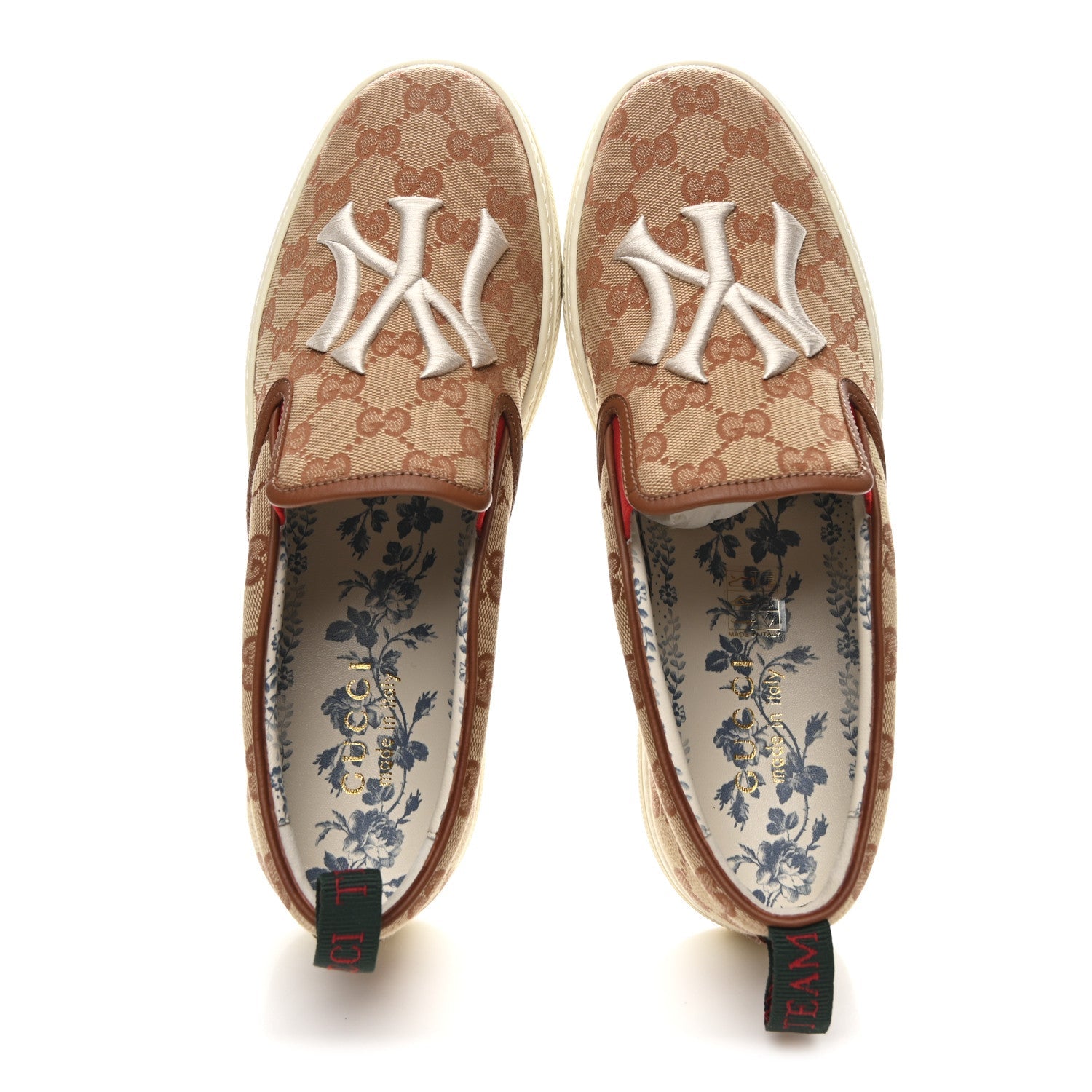 Gucci X MLB GG Monogram NY Yankees Embroidered Mens Slip On Sneakers 8 Beige Ruggine Rust