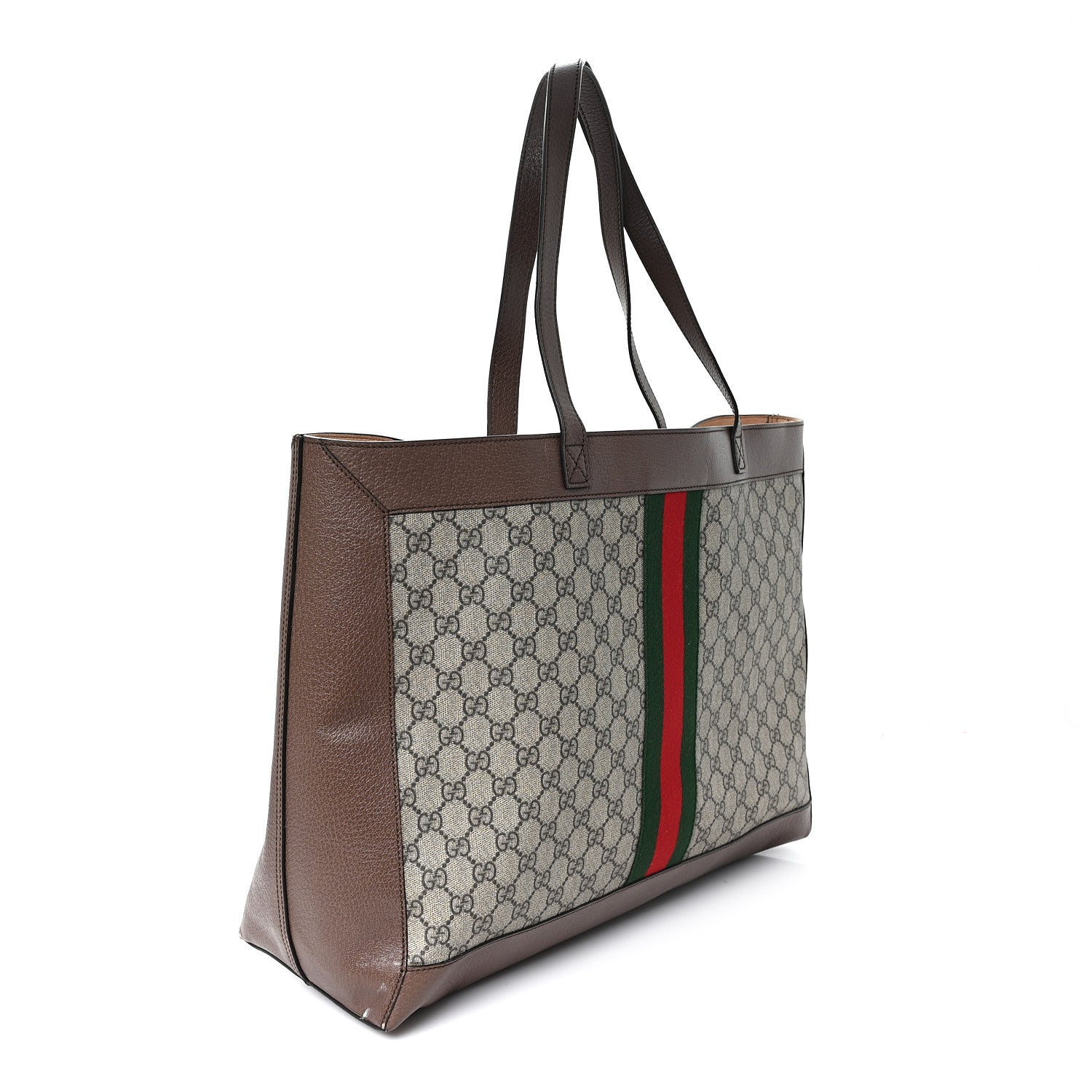 Gucci GG Supreme Monogram Web Ophidia Tote Brown