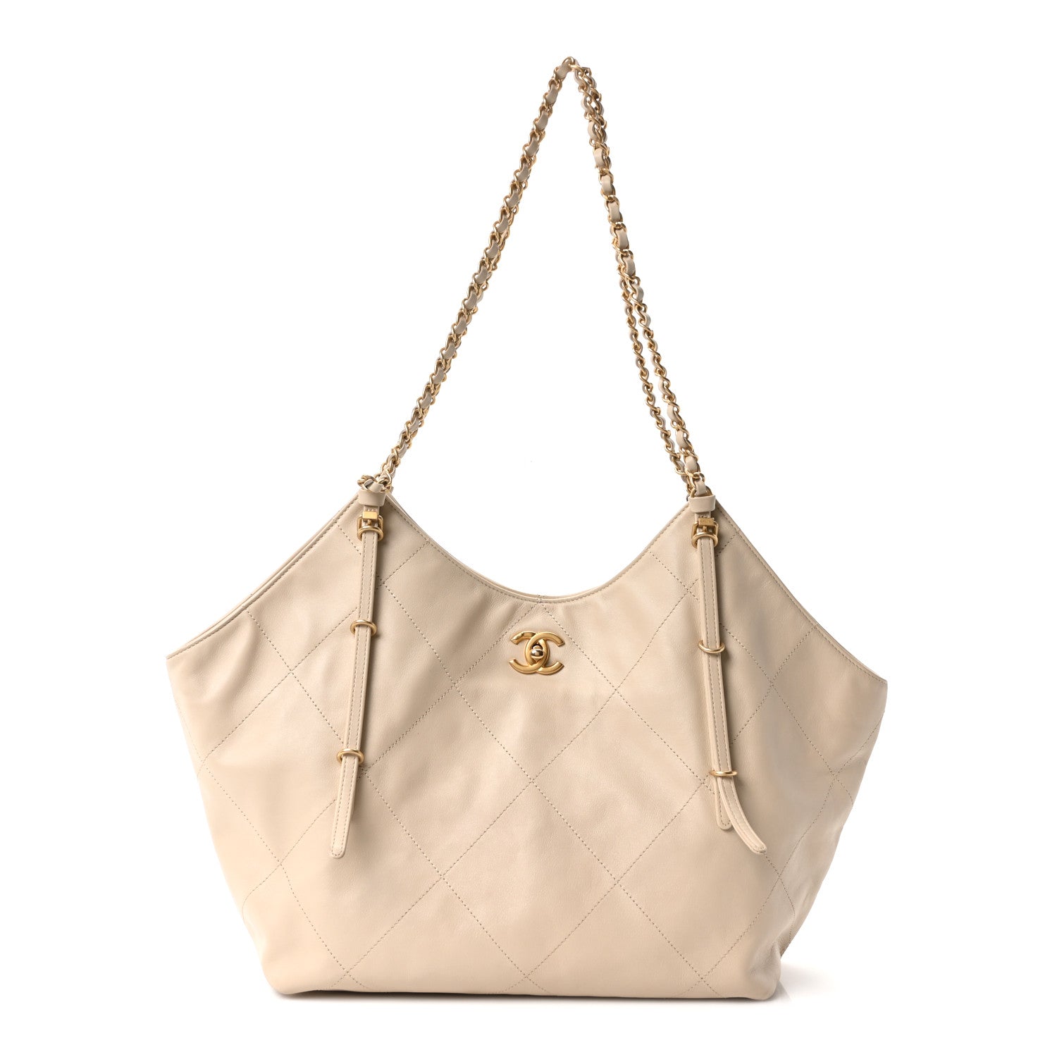 Chanel Calfskin Quilted Small Shopping Bag Beige