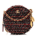 Chanel Tweed Quilted Round Clutch With Chain Red