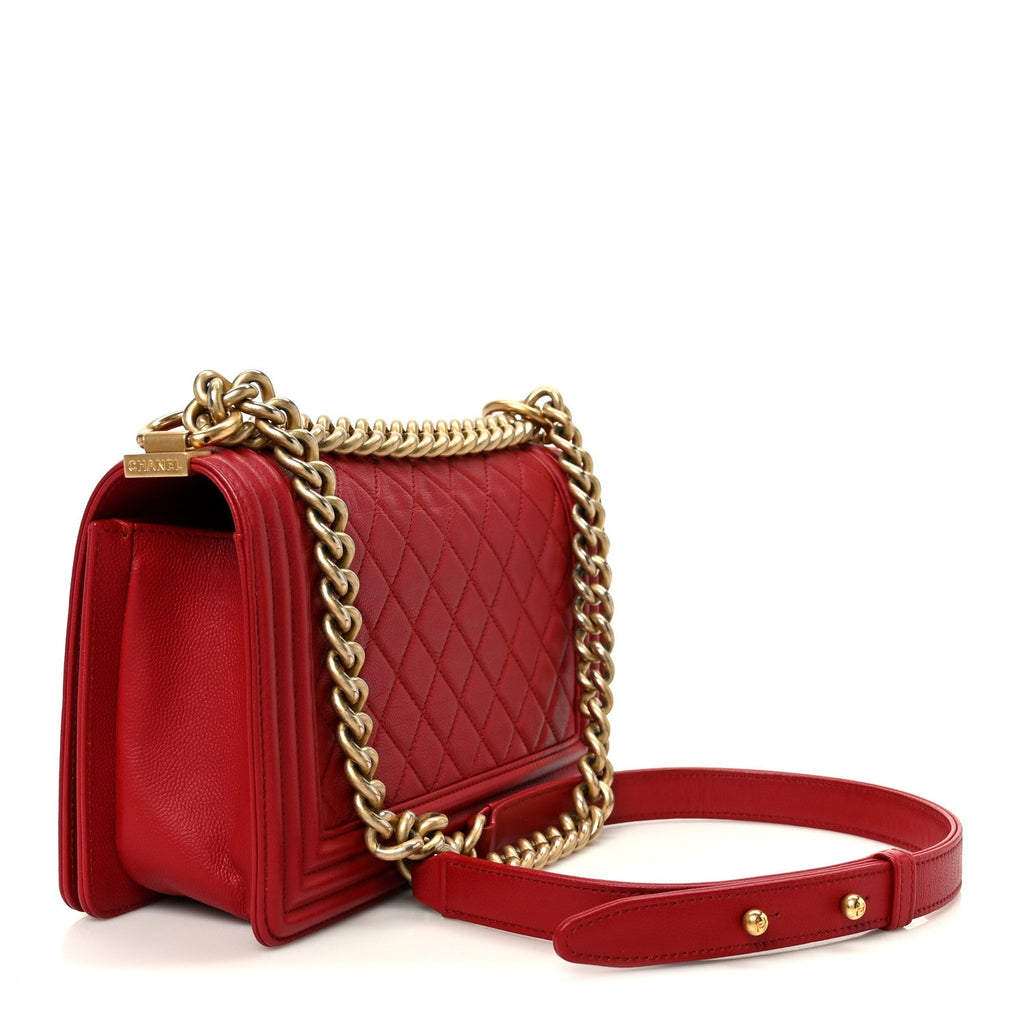 Chanel Caviar Quilted Medium Boy Flap Red