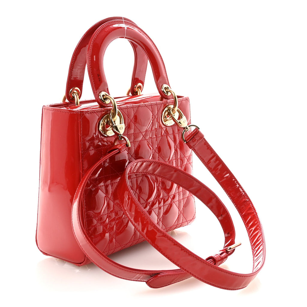 Christian Dior Patent Cannage Small Lady Dior Red