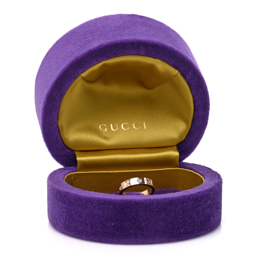 Gucci 18K Rose Gold Diamond Icon Band Ring 49 4.75