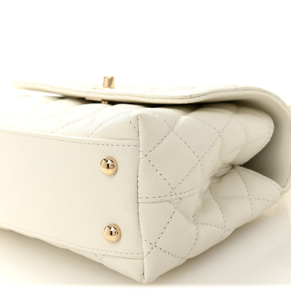 Chanel Caviar Quilted Mini Coco Handle Flap White