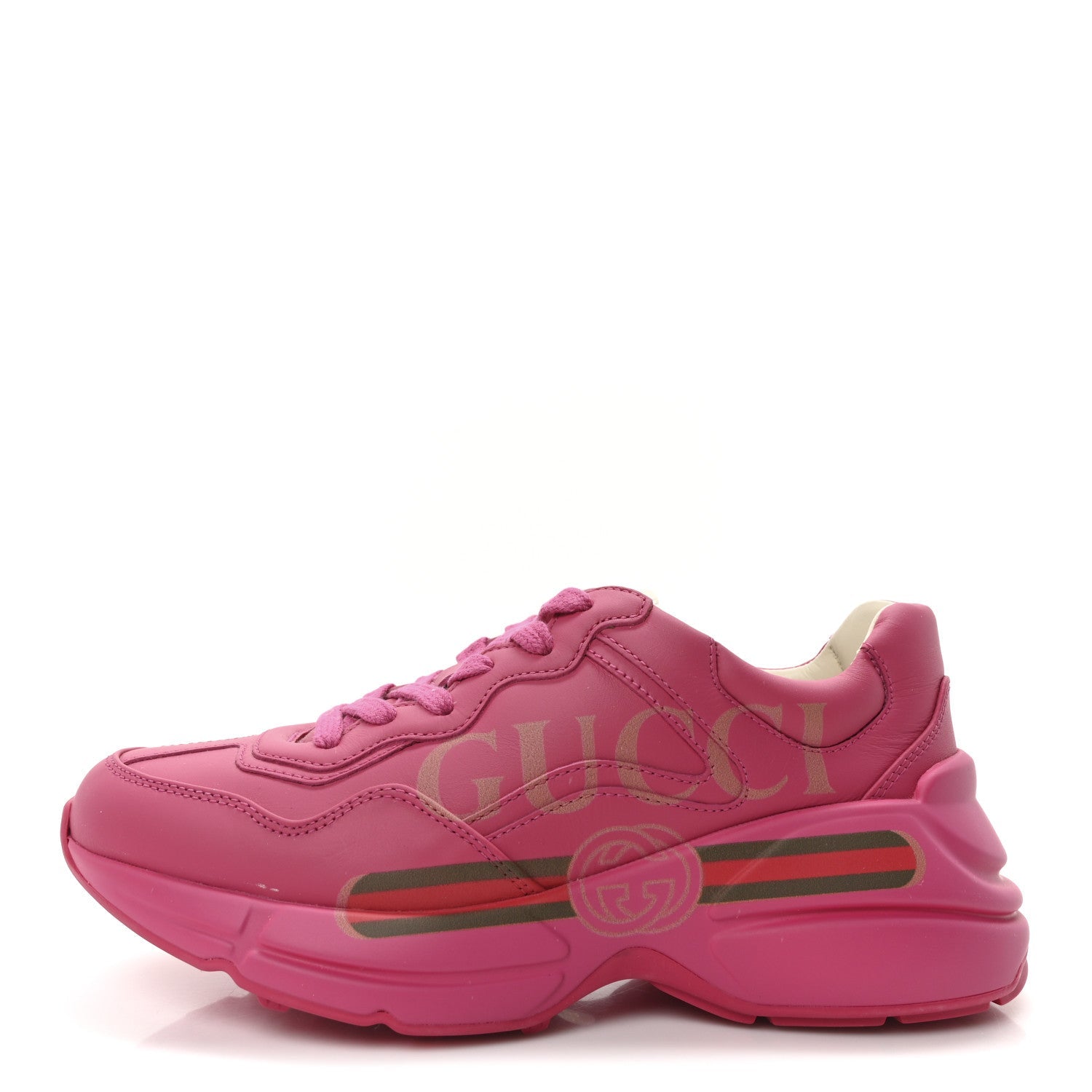 Gucci Calfskin Logo Womens Rhyton Sneakers 35.5 Box Pink