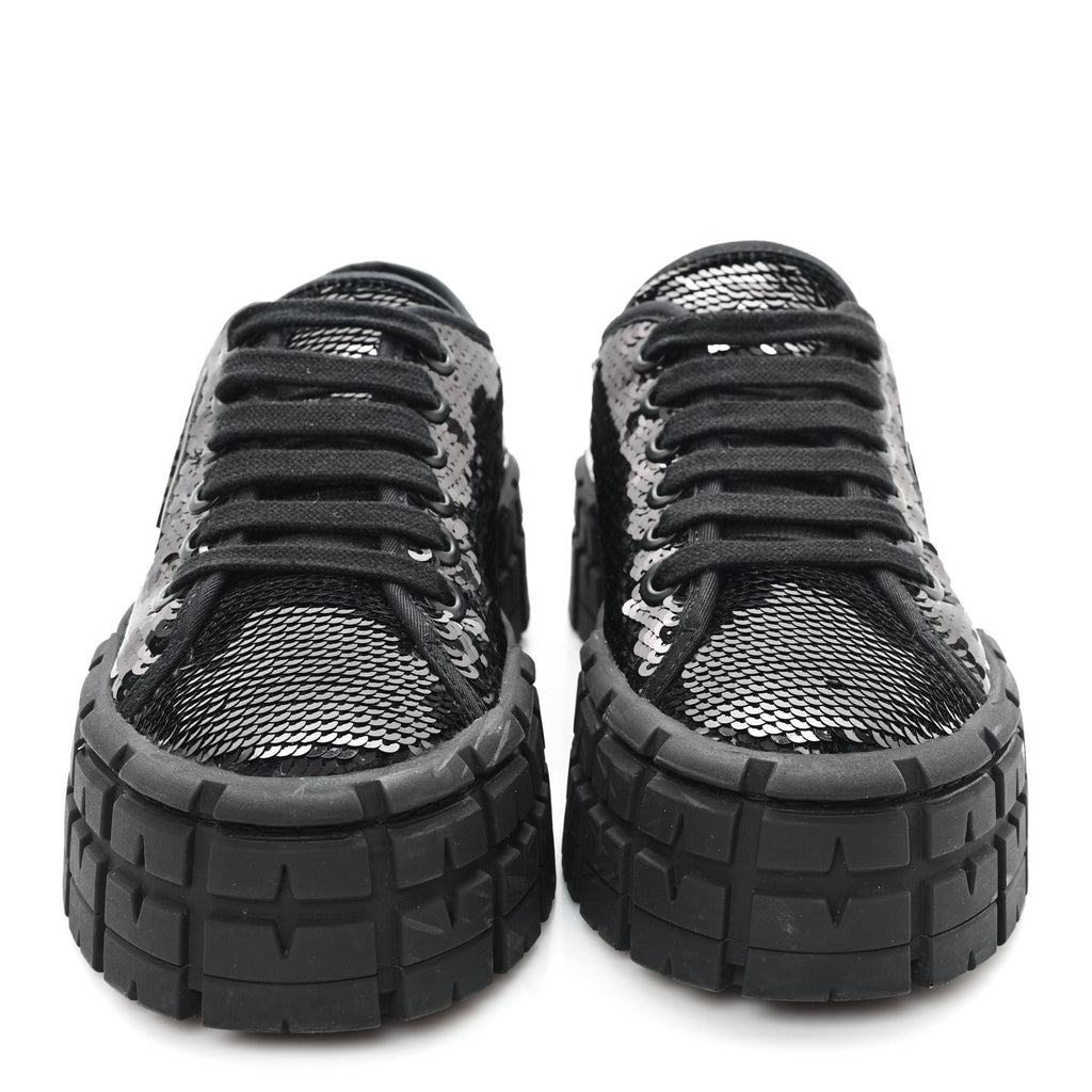 Prada Paillettes Triangle Logo Double Wheel 50mm Sneakers 37 Black