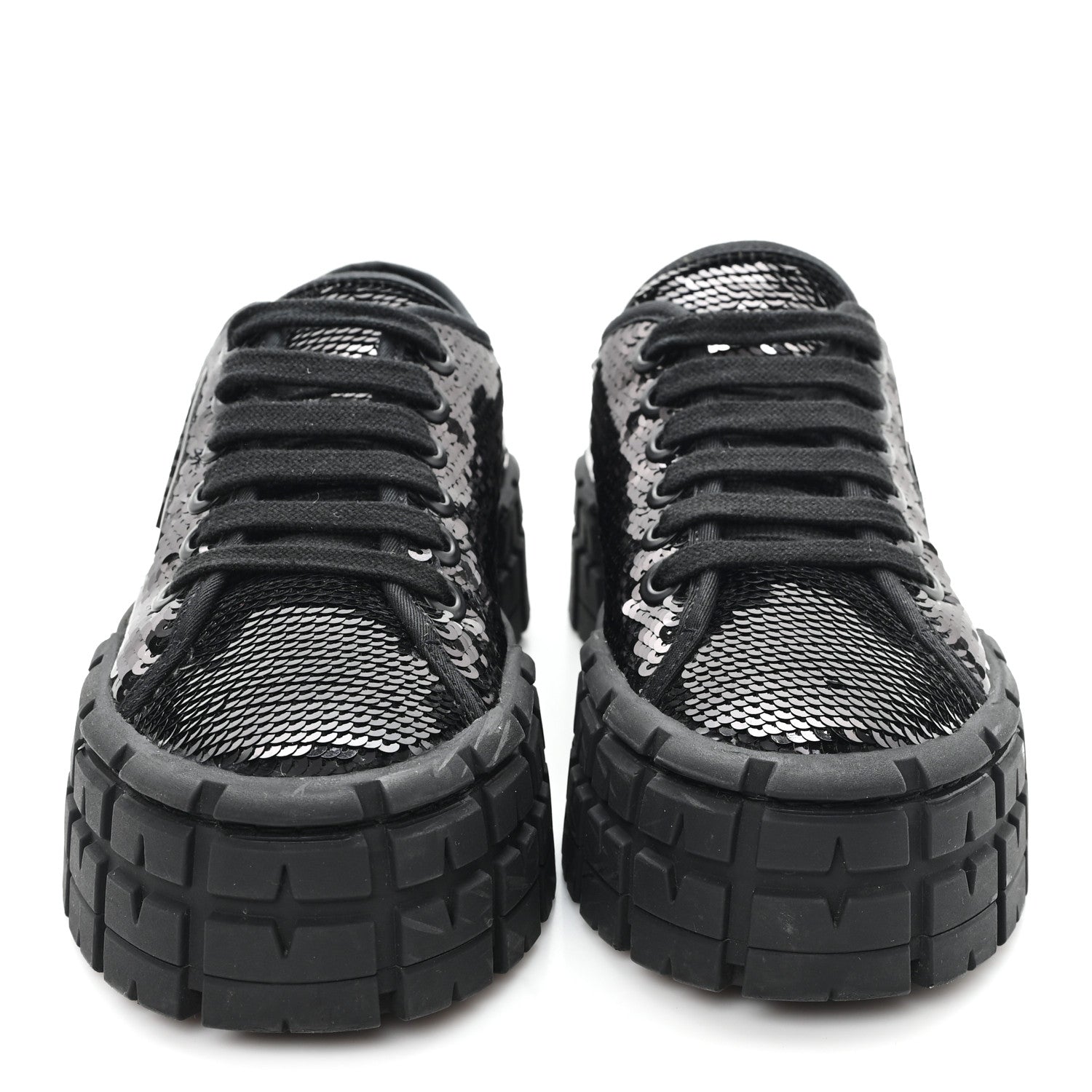 Prada Paillettes Triangle Logo Double Wheel 50mm Sneakers 37 Black