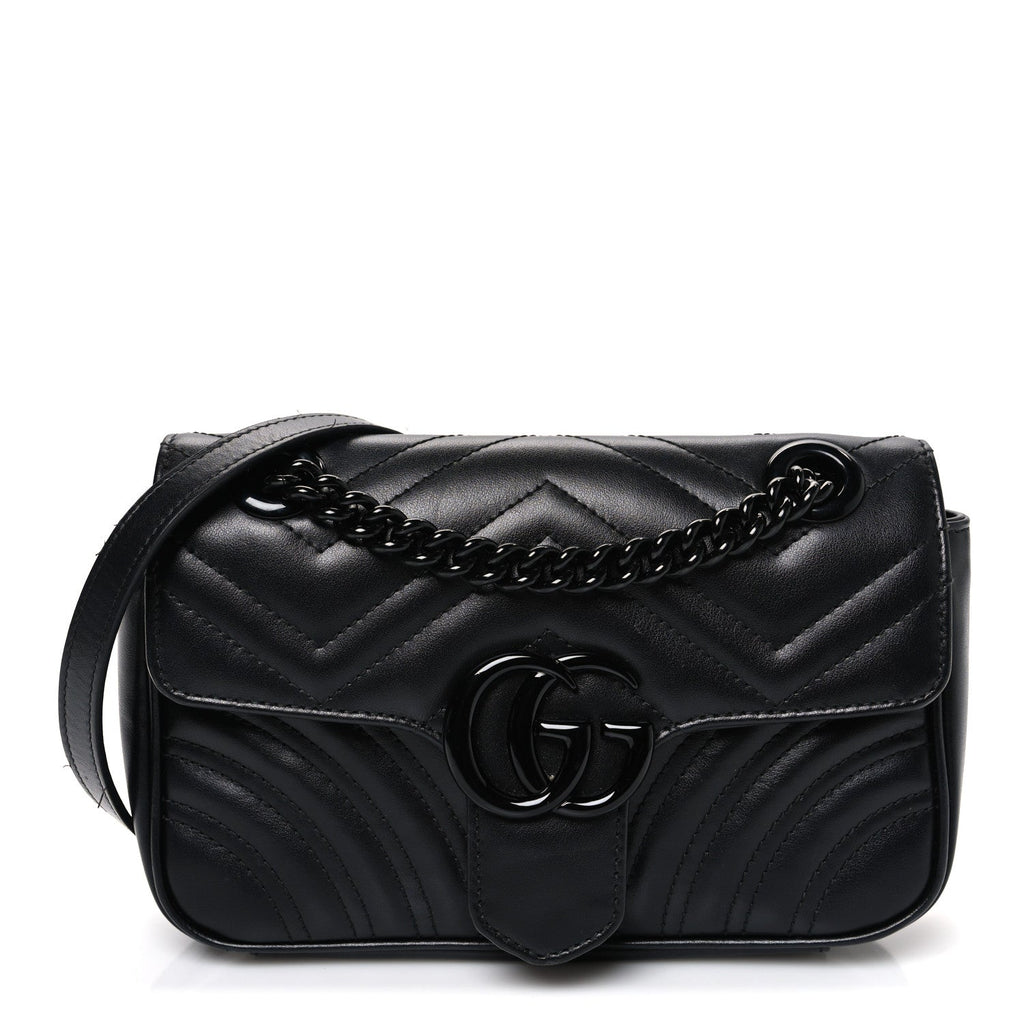 Gucci Calfskin Matelasse Monochrome Mini GG Marmont Shoulder Bag Black