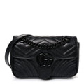 Gucci Calfskin Matelasse Monochrome Mini GG Marmont Shoulder Bag Black