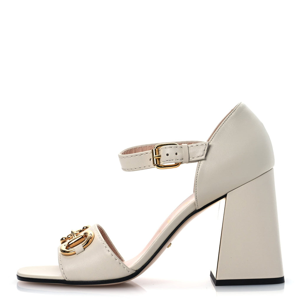 Gucci Nappa Horsebit Cross Strap 95mm Sandals 41 Mystic White