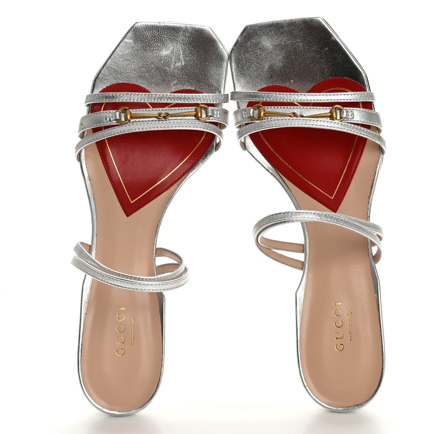 Gucci Metallic Nappa Victoria Strappy Horsebit Sandals 40 Silver