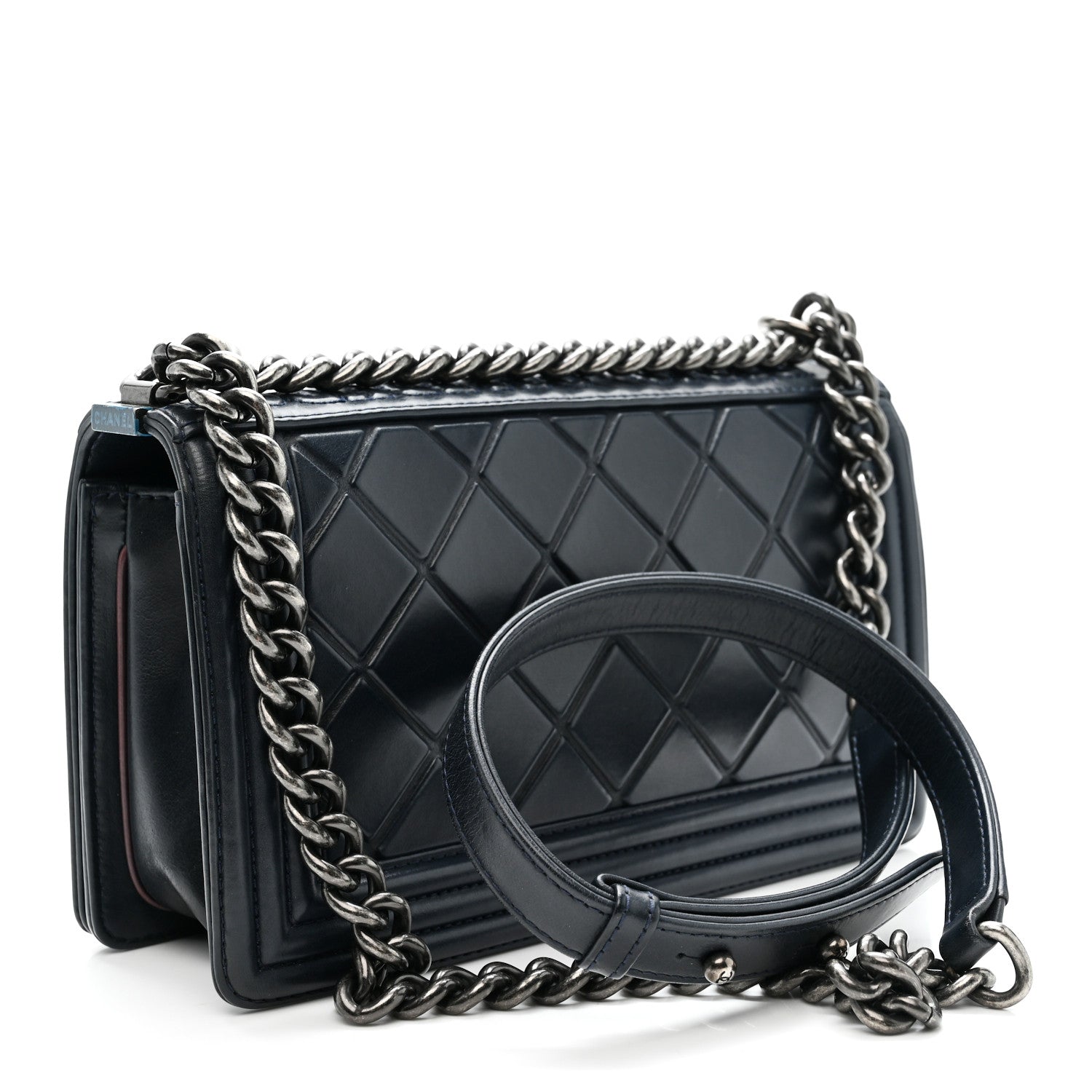 Chanel Calfskin Embossed Medium Paris Salzburg Boy Flap Navy
