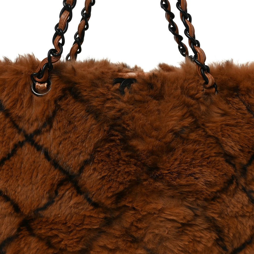 Chanel Lapin Fur Quilt Pattern Tote Brown