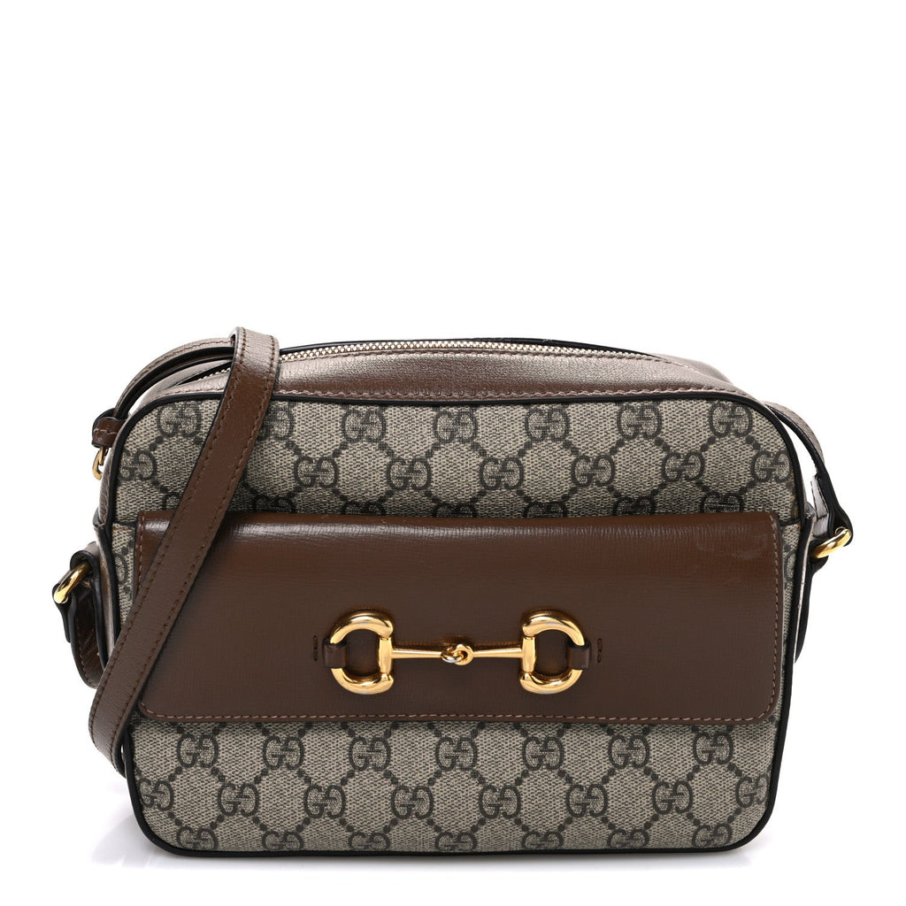 Gucci GG Supreme Monogram Small Horsebit 1955 Shoulder Bag Beige Brown Sugar