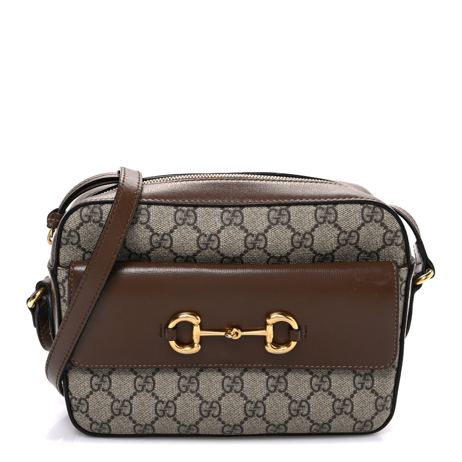 Gucci GG Supreme Monogram Small Horsebit 1955 Shoulder Bag Beige Brown Sugar