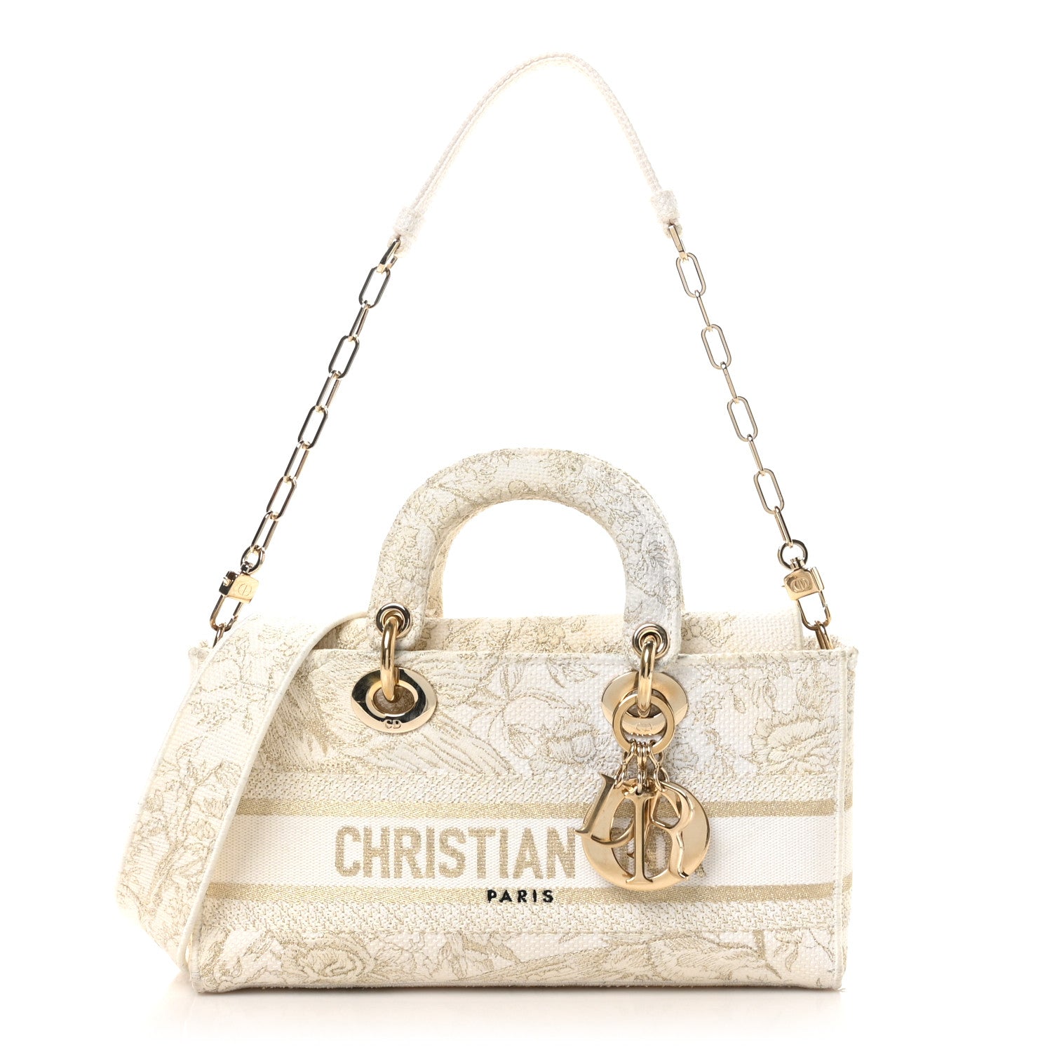 Christian Dior Canvas Embroidered Medium Jardin D'Hiver Lady D-Joy White Gold