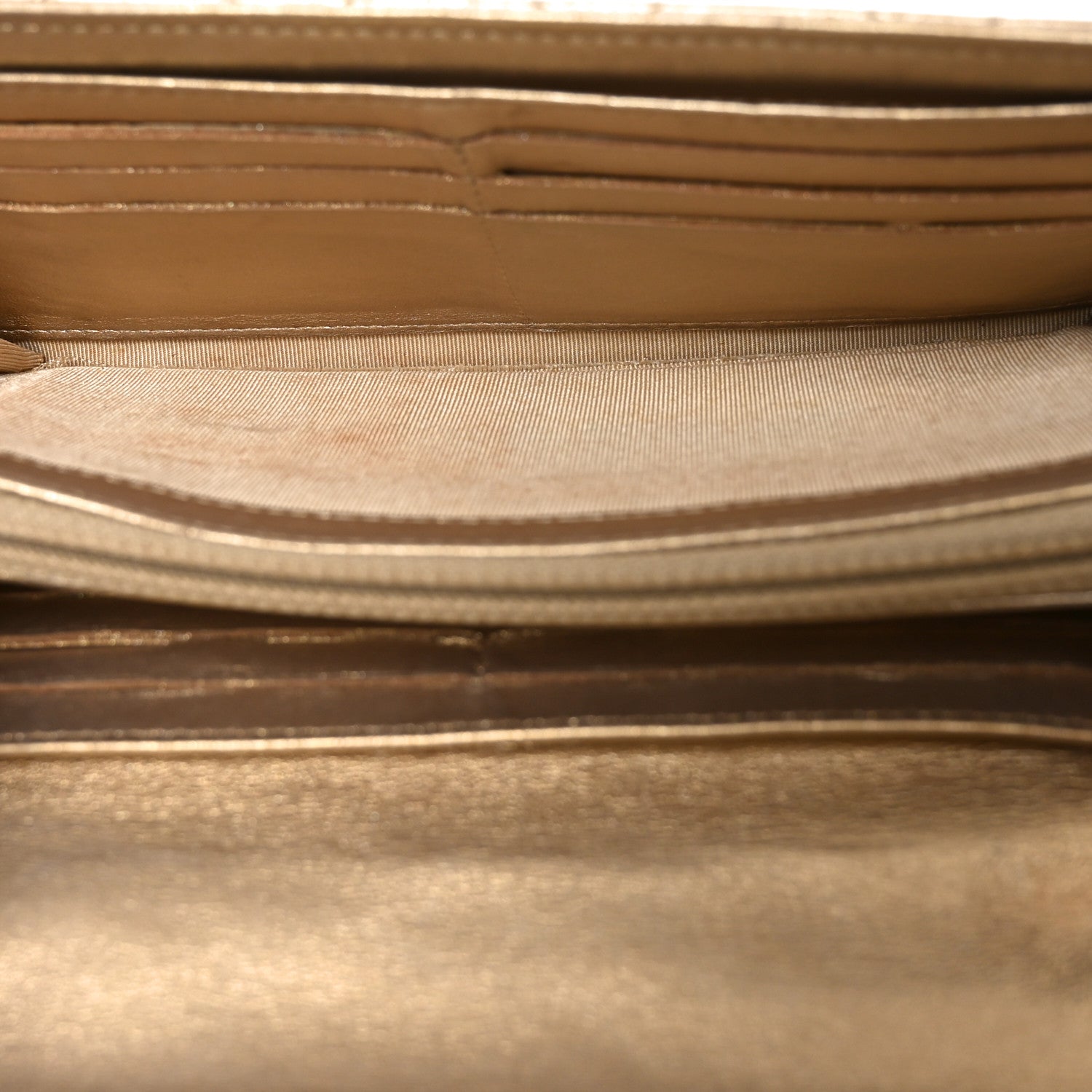 Metallic Lambskin Quilted Large Gusset Flap Wallet Gold