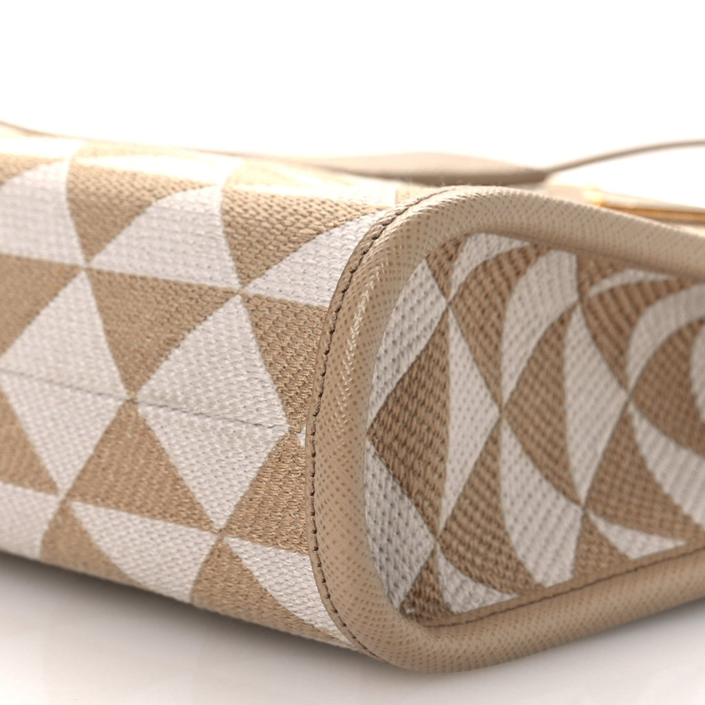 Prada Jacquard Saffiano Triangolo Symbole Embroidered Micro Tote Corda Talco