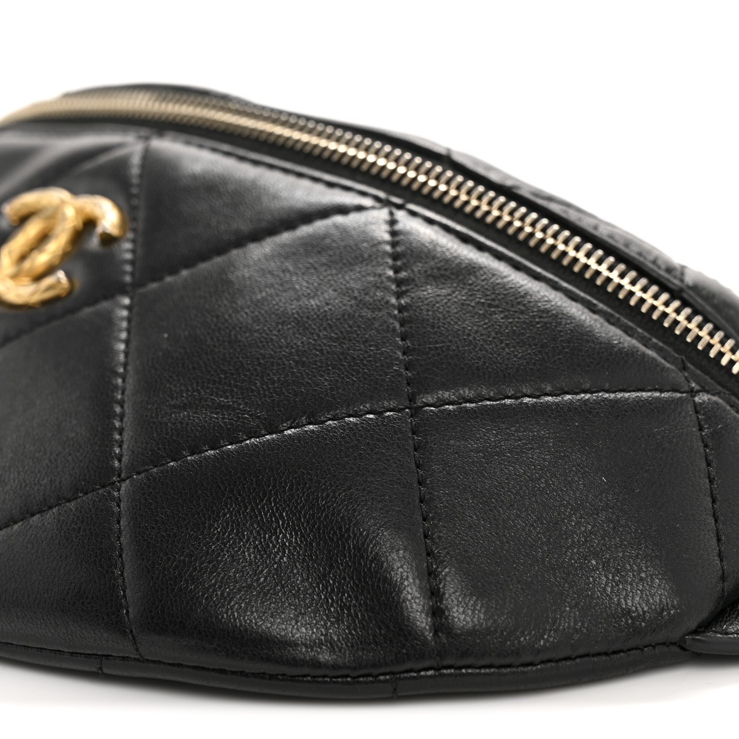 Chanel Lambskin Enamel Quilted Waist Bag Black