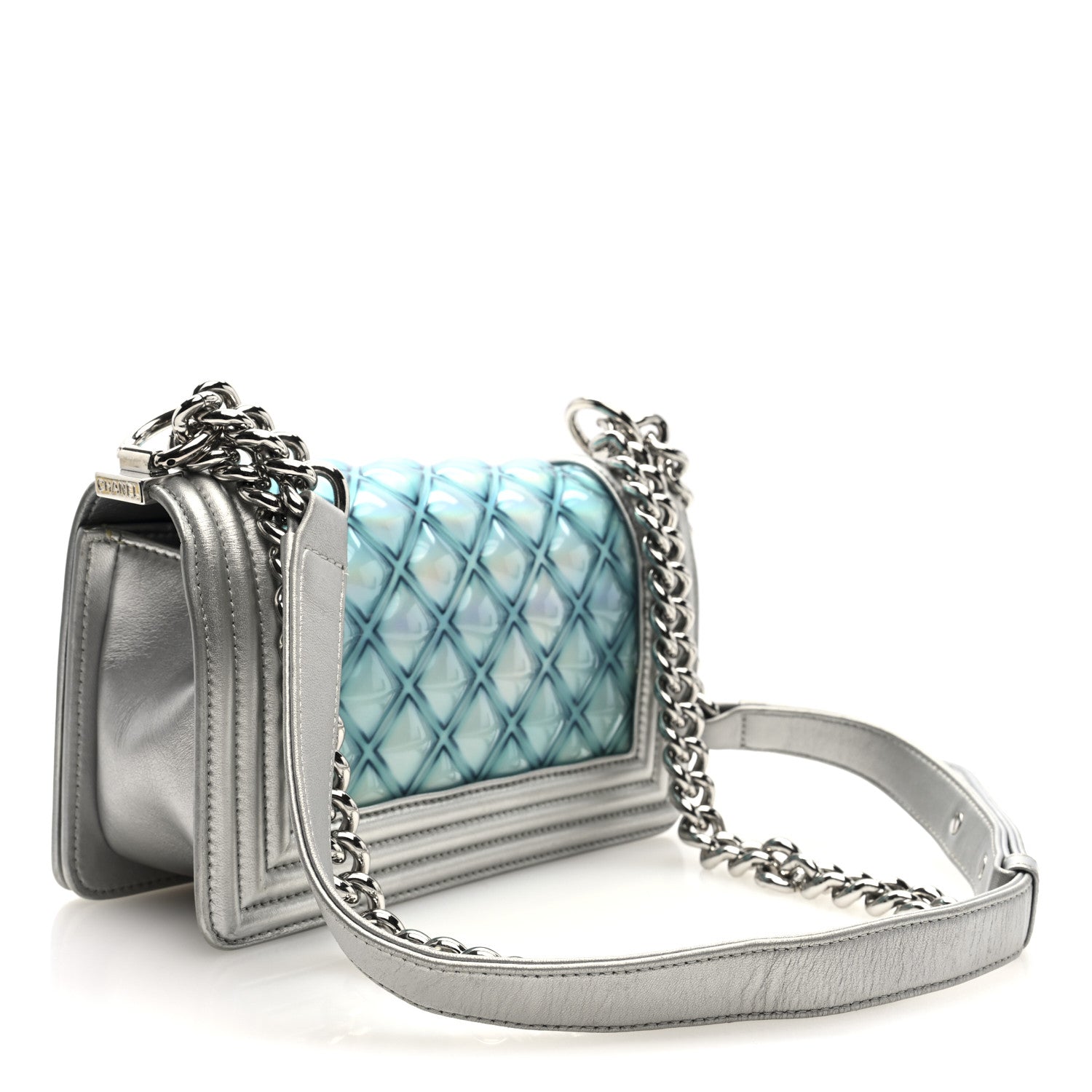 Chanel Metallic Lambskin PVC Quilted Small Boy Flap Blue