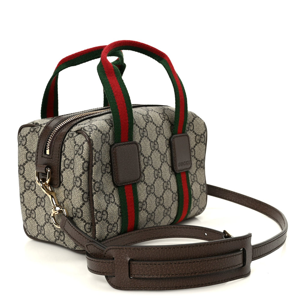Gucci GG Supreme Web Mini GG Top Handle Bag Beige Ebony New Acero