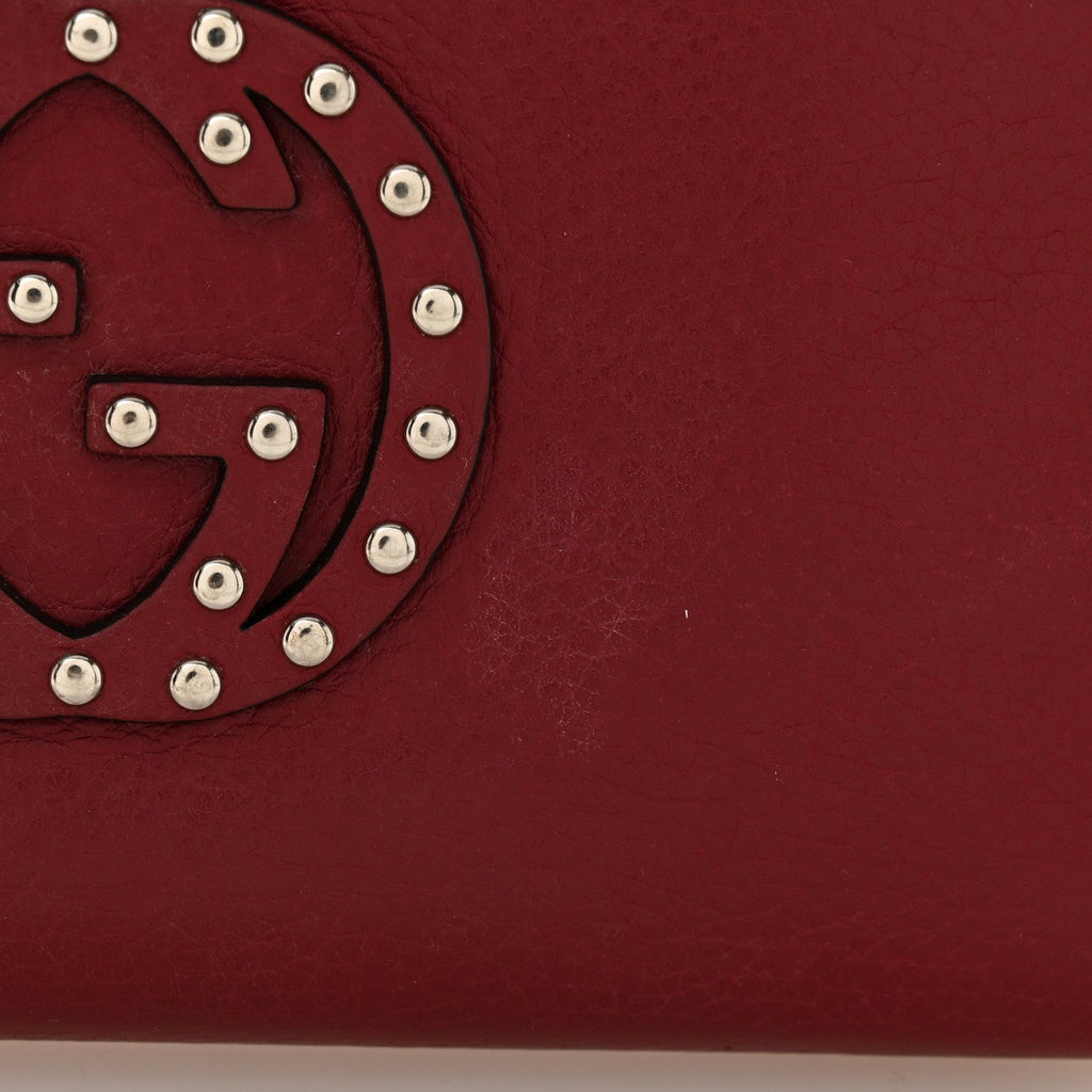 Gucci Pebbled Calfskin Studded Soho Zip Around Wallet Soft Burgundy