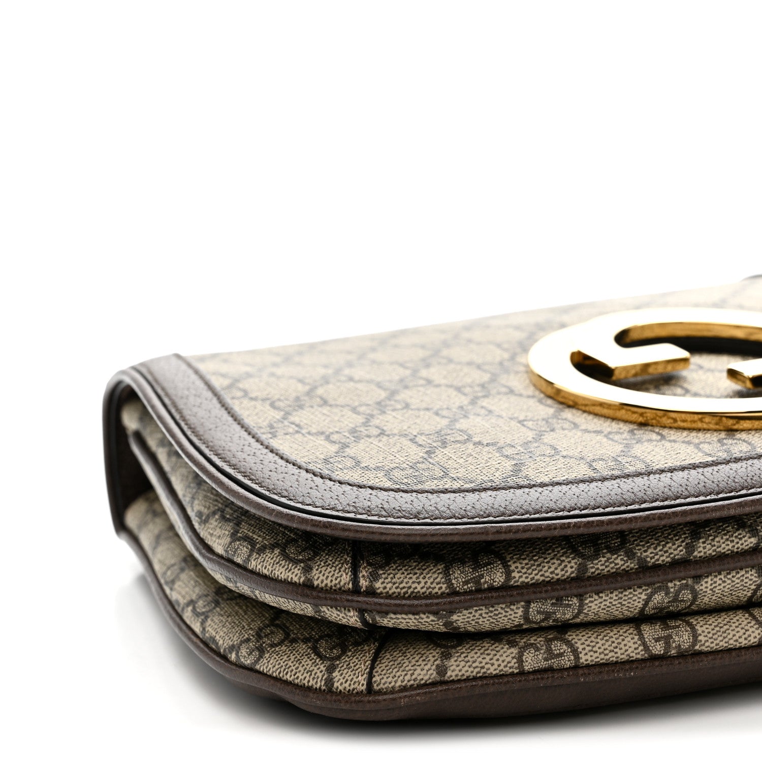 Gucci GG Supreme Monogram Textured Dollar Calfskin Web Medium Blondie Top Handle Shoulder Flap Bag Beige Ebony New Acero